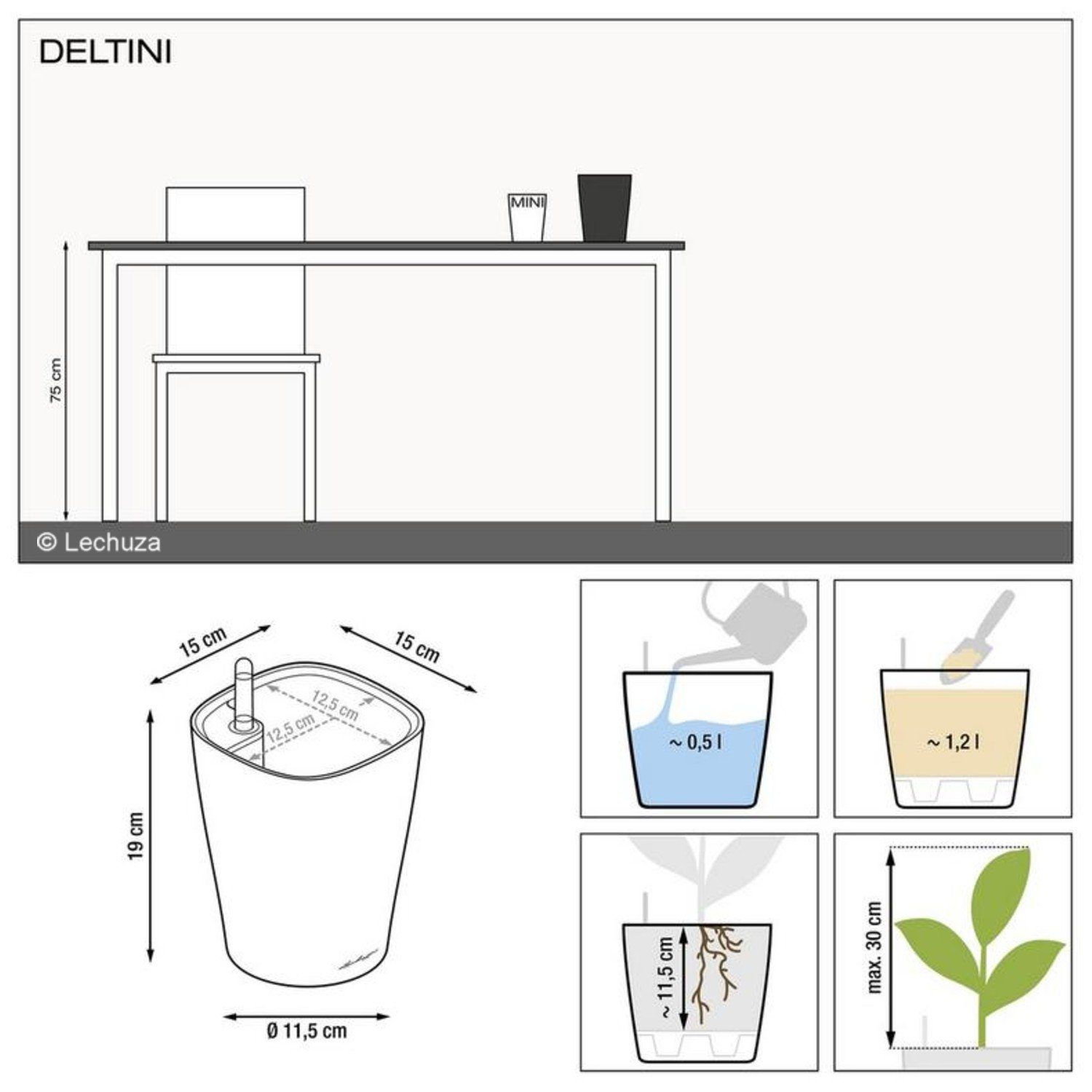 Lechuza® Blumentopf Pflanztopf Deltini weiß hochglanz