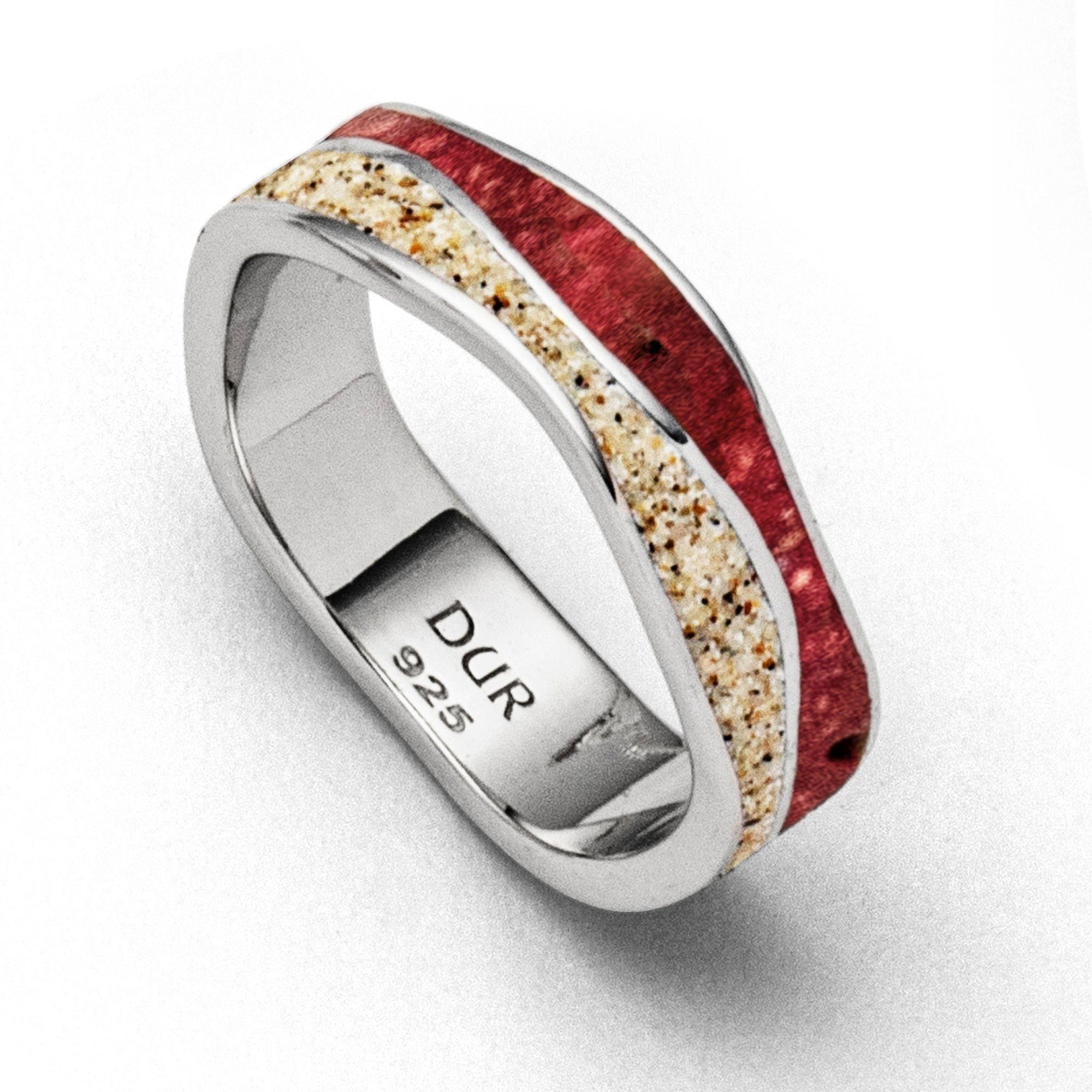 DUR Fingerring DUR Schmuck: Ring "Feuerwelle" mit Strandsand und Koralle R5400