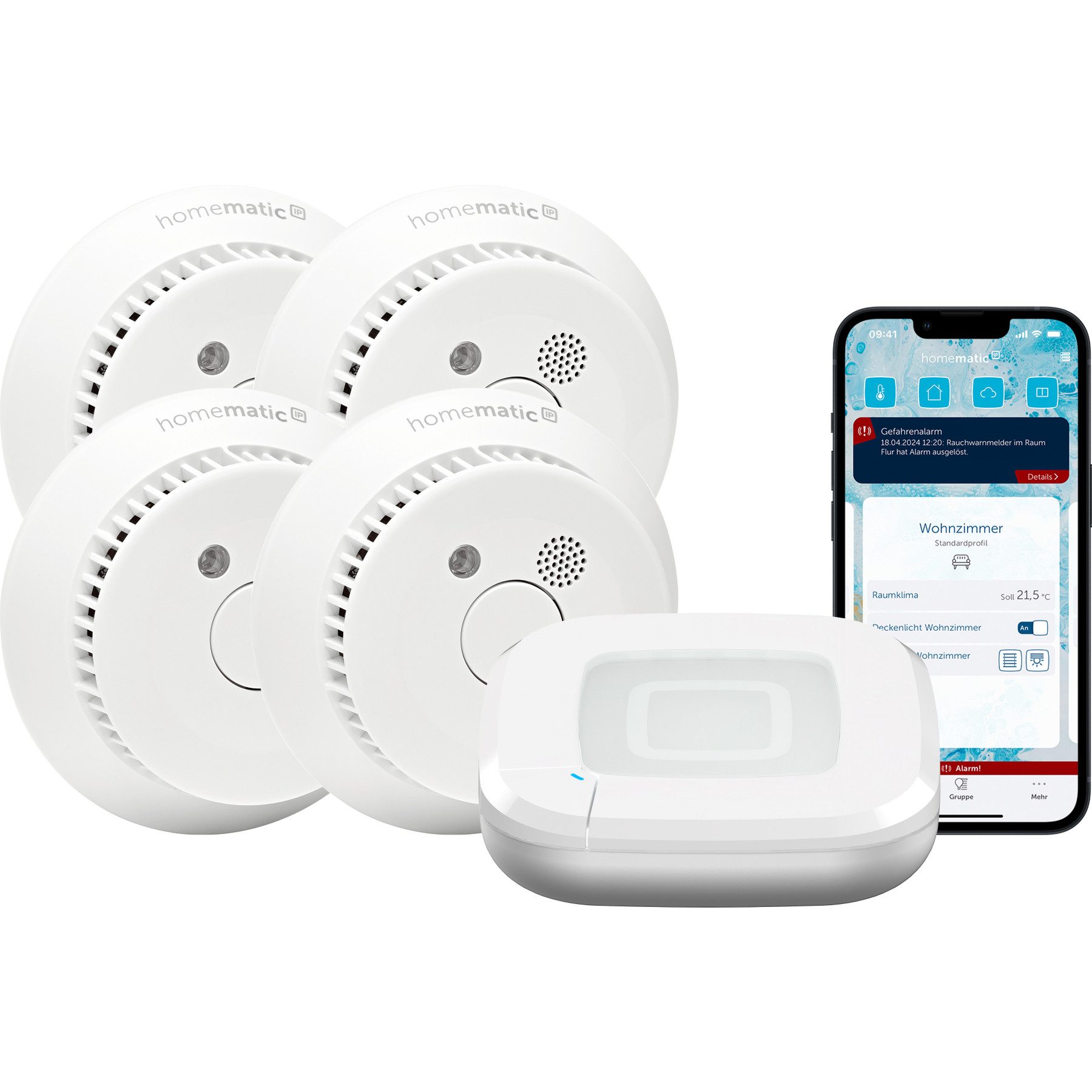 Homematic IP HOMEMATIC IP Starterset Rauchwarnmelder für 4 Räume Rauch- und Hitzewarnmelder