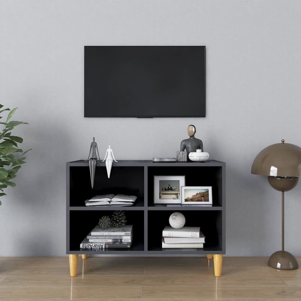 furnicato TV-Schrank mit Massivholz-Beinen Hochglanz-Grau 69,5x30x50 cm