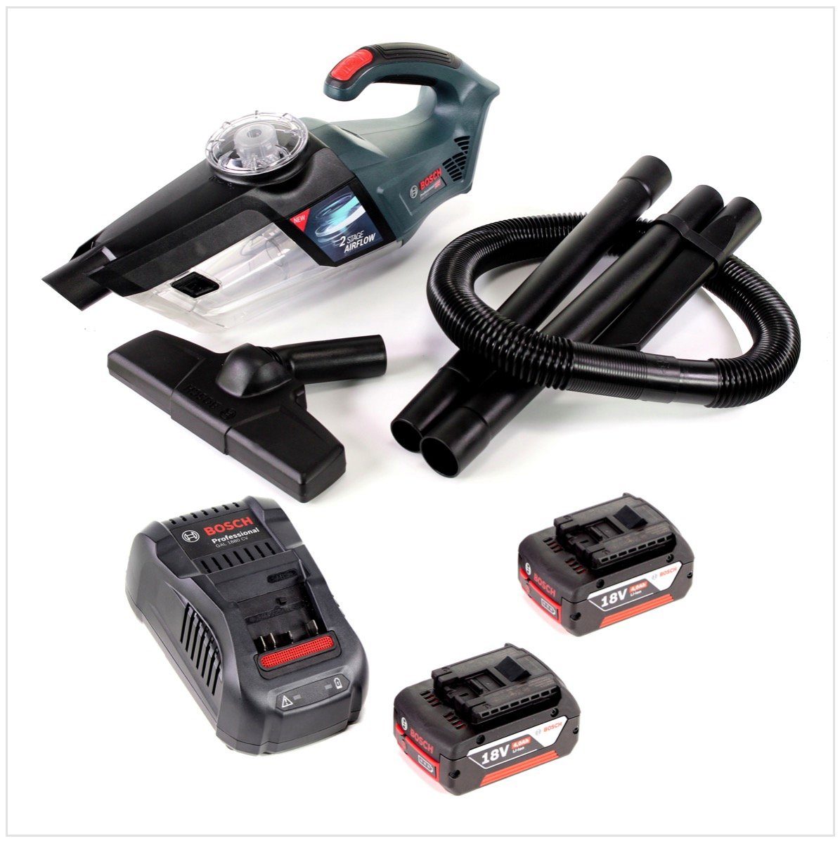 Bosch Professional Akku-Handstaubsauger GAS 18V-1 Professional Li-Ion Akku Staubsauger Hand Sauger + 2x GBA
