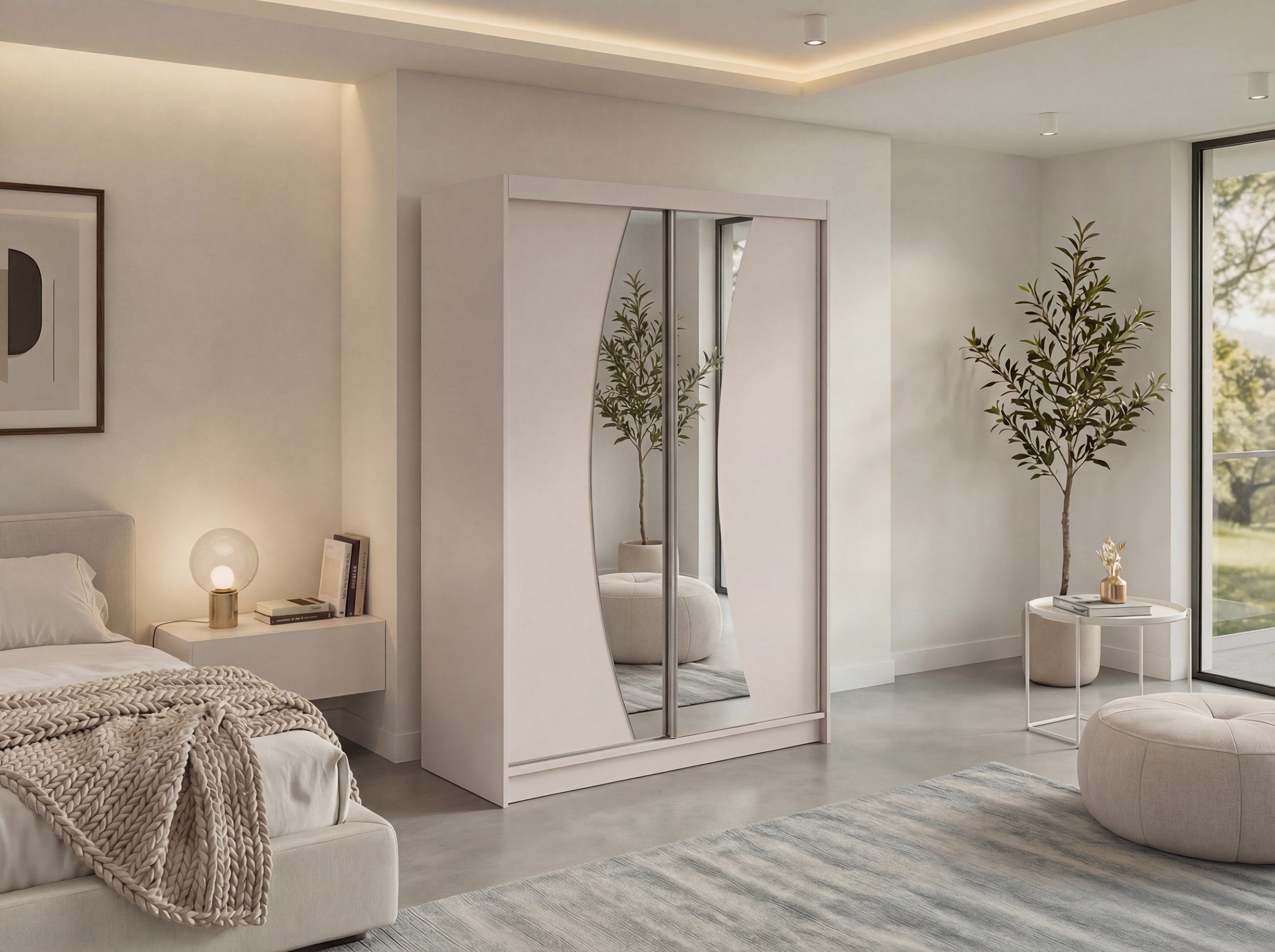 MKS MÖBEL Schiebetürenschrank VERONA 150 (Schlafzimmerschrank, Spiegelschrank mit Kleiderstange) Schwebetürenschrank 150 cm breite, Kleiderschrank mit Stauruam