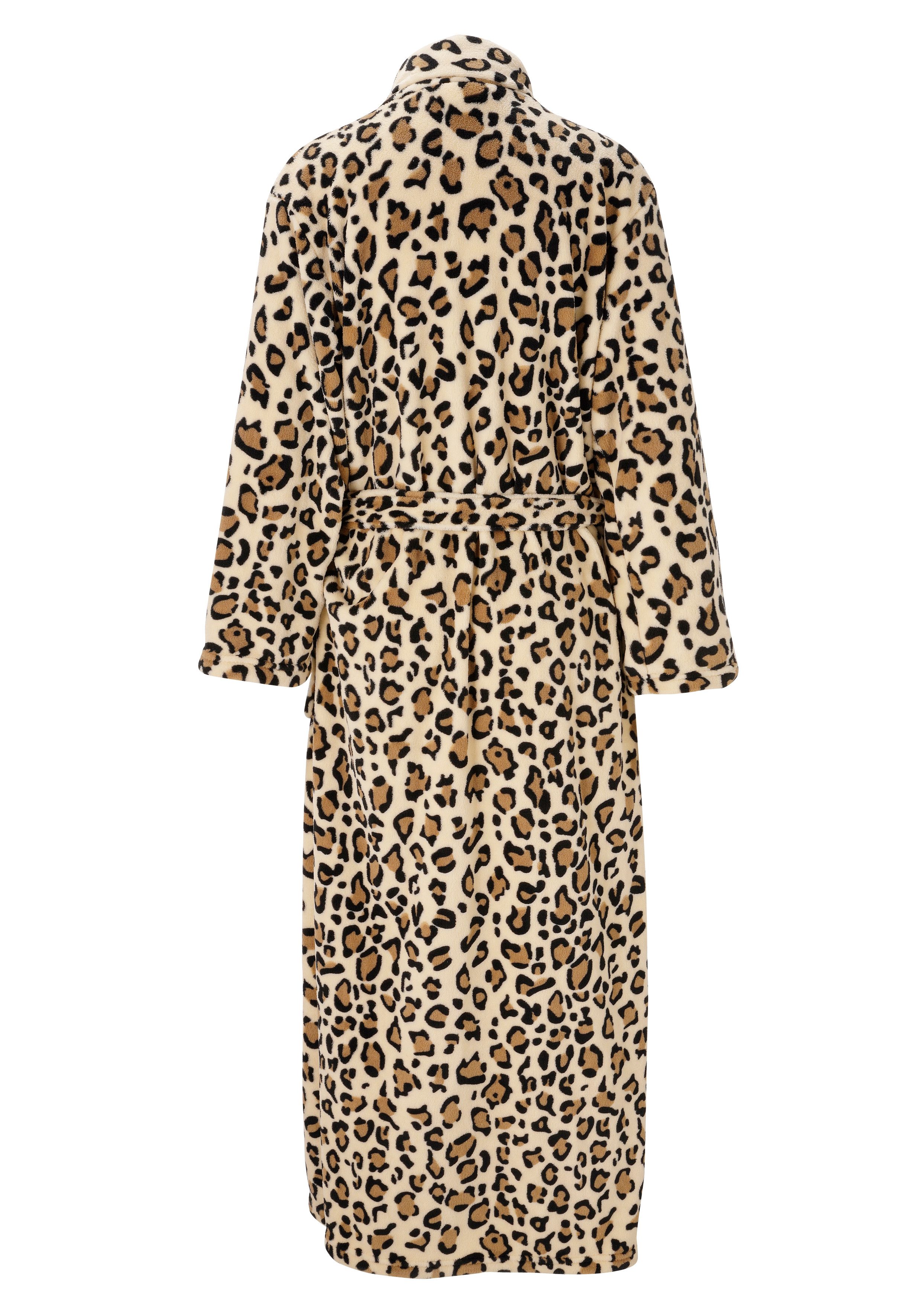 OTTO home Unisex-Bademantel Leo, ideal für Sauna, Spa & im Urlaub, modern, extra lang, Langform, Microfaser, Schalkragen, Gürtel, Animal Print, weich und kusche – Bild 4 von 5