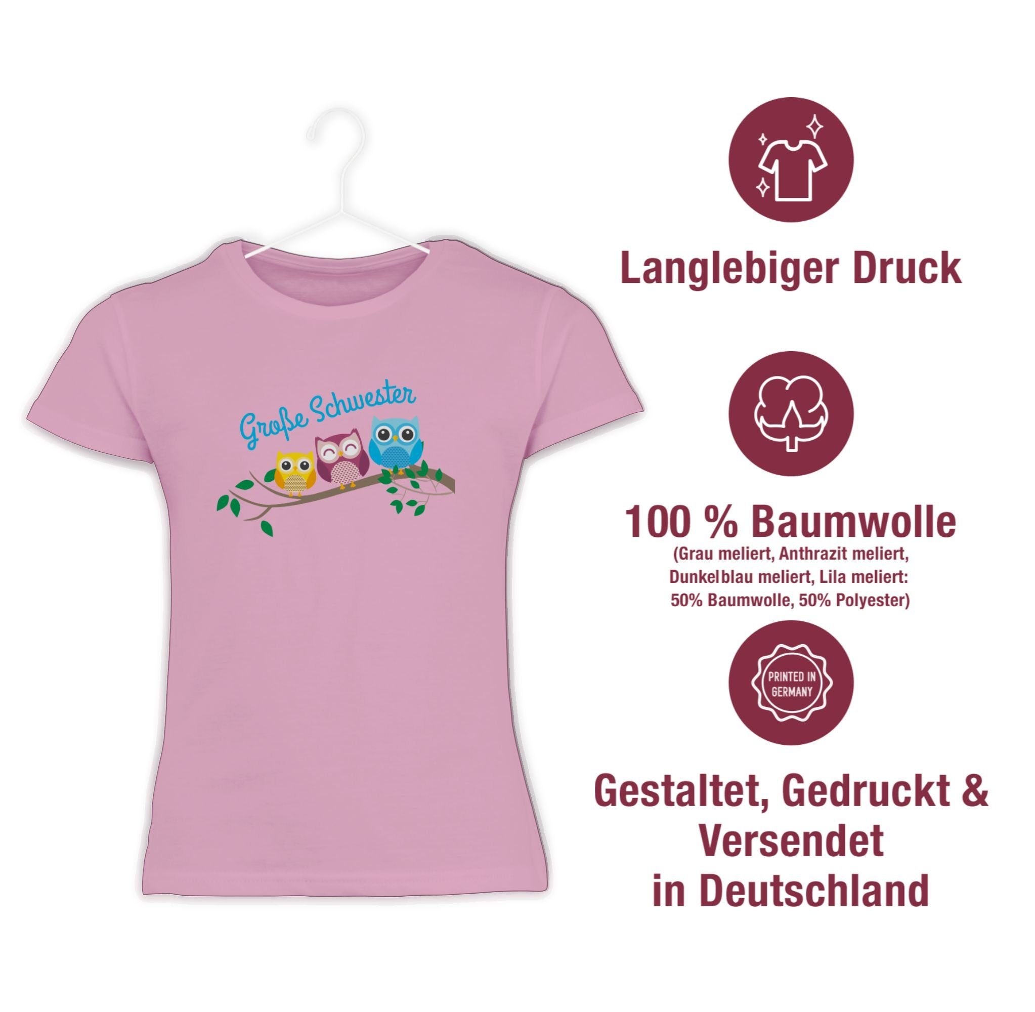 Rosa Eulen Schwester T-Shirt und Schwester Shirtracer Bruder 2 Geschwister große