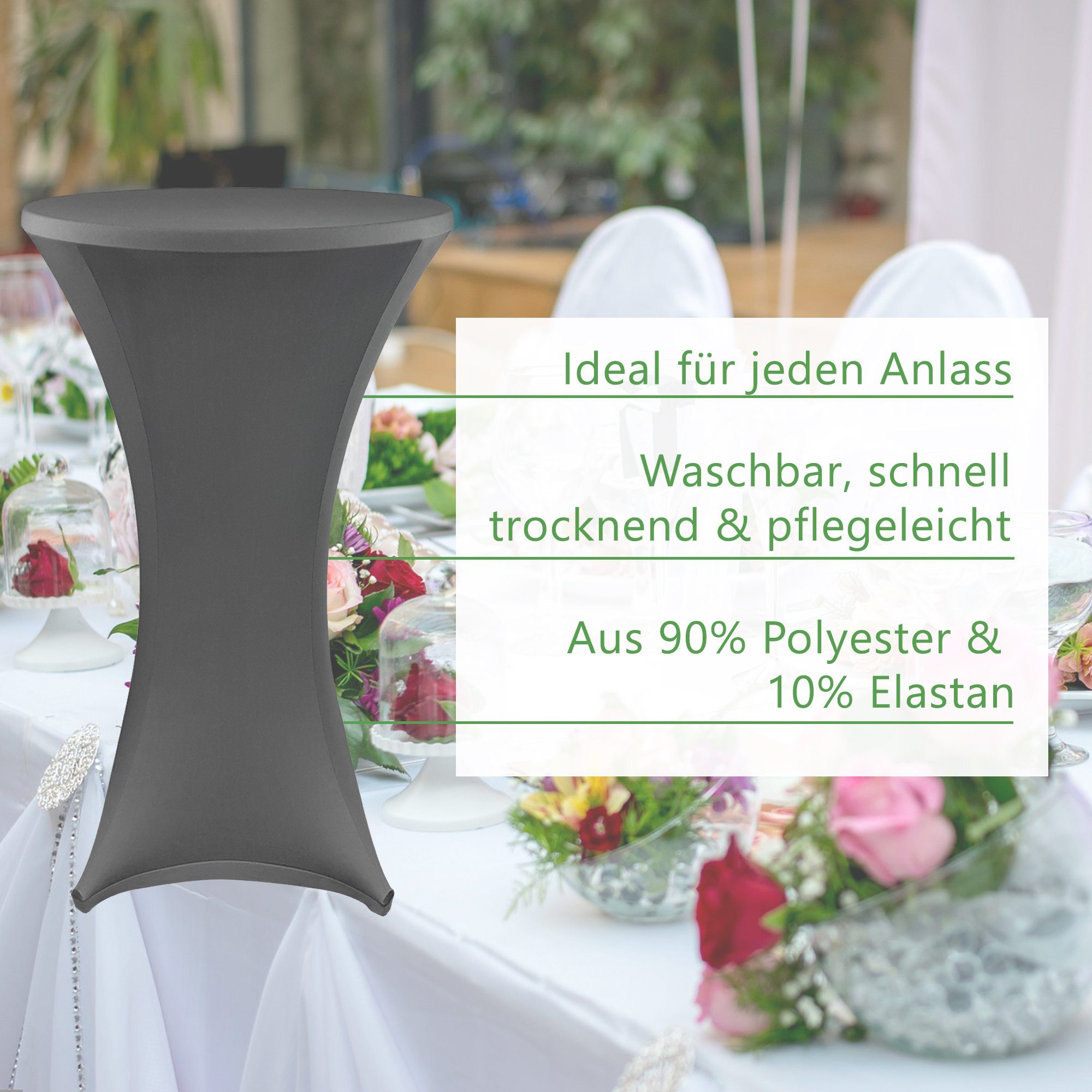 Stehtischhusse Stehtischhusse Ø 60-65 DILUMA, mit Schwarz Für Verstärkung Bistrotische, reißfest, für cm 110-120cm runde Stehtisch, Fuß Stretchhusse elastisch