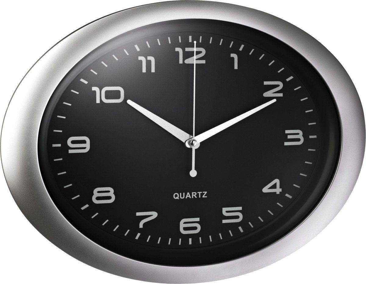 ALCO Uhr Wanduhr oval Kunststoff 40x30cm silber/schwarz