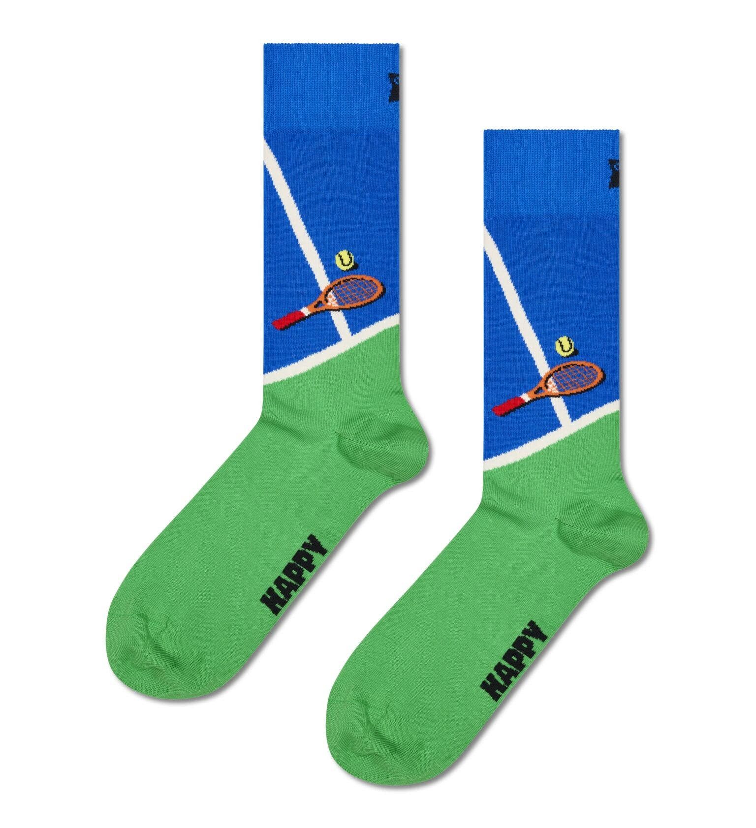 Socken Tagessocke Crew Tennisschläger blau/grün - 1 Paar