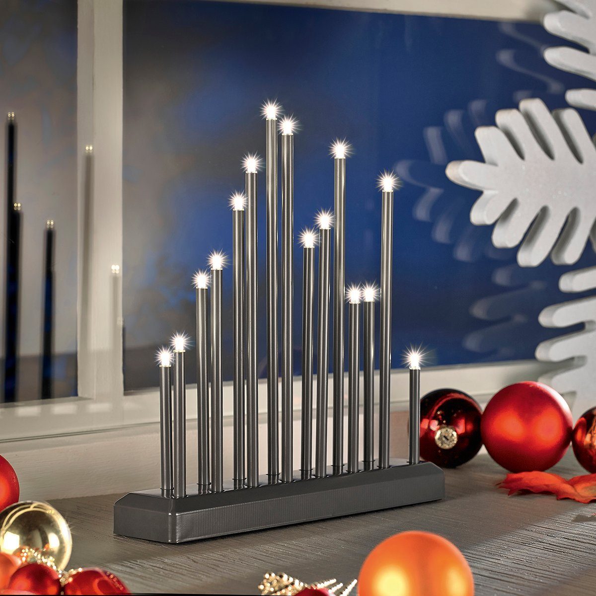 MeLiTec Fensterleuchter SL32-1, warmweiß, LED, Lichterbogen, Schwibbogen, Advent, Weihnachtsleuchter, Stimmungsleuchte, Rechteck, Anthrazit, Batterie, Dimmer, XMAS, Weihnachten, Geschenkidee, Omas Liebling