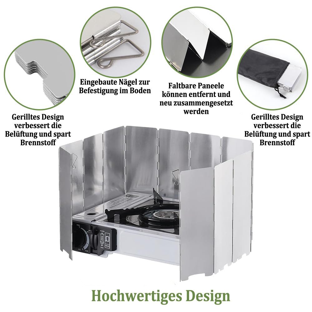 Agger Gaskocher Windschutz für Gaskocher, Faltbarer Windschutzschild für Gasherde, (12-St), Windschutz für Outdoor-Kocher