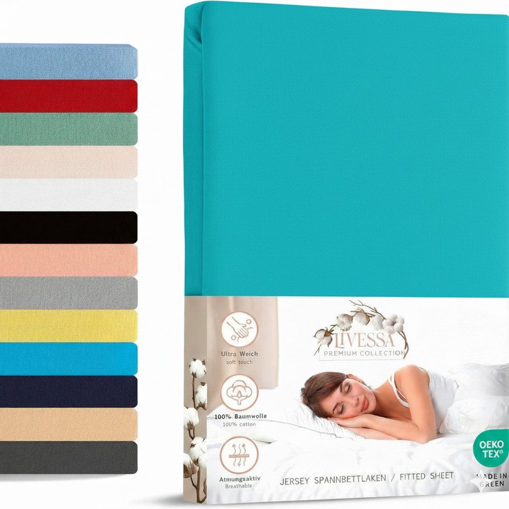 livessa Spannbettlaken Jersey Spannbettlaken Bettlaken Spannbetttuch Baumwolle Rundumgummi, Jersey, Gummizug: Rundumgummizug, In 9 Größen und vielen Farben erhältlich aus 100% Baumwolle