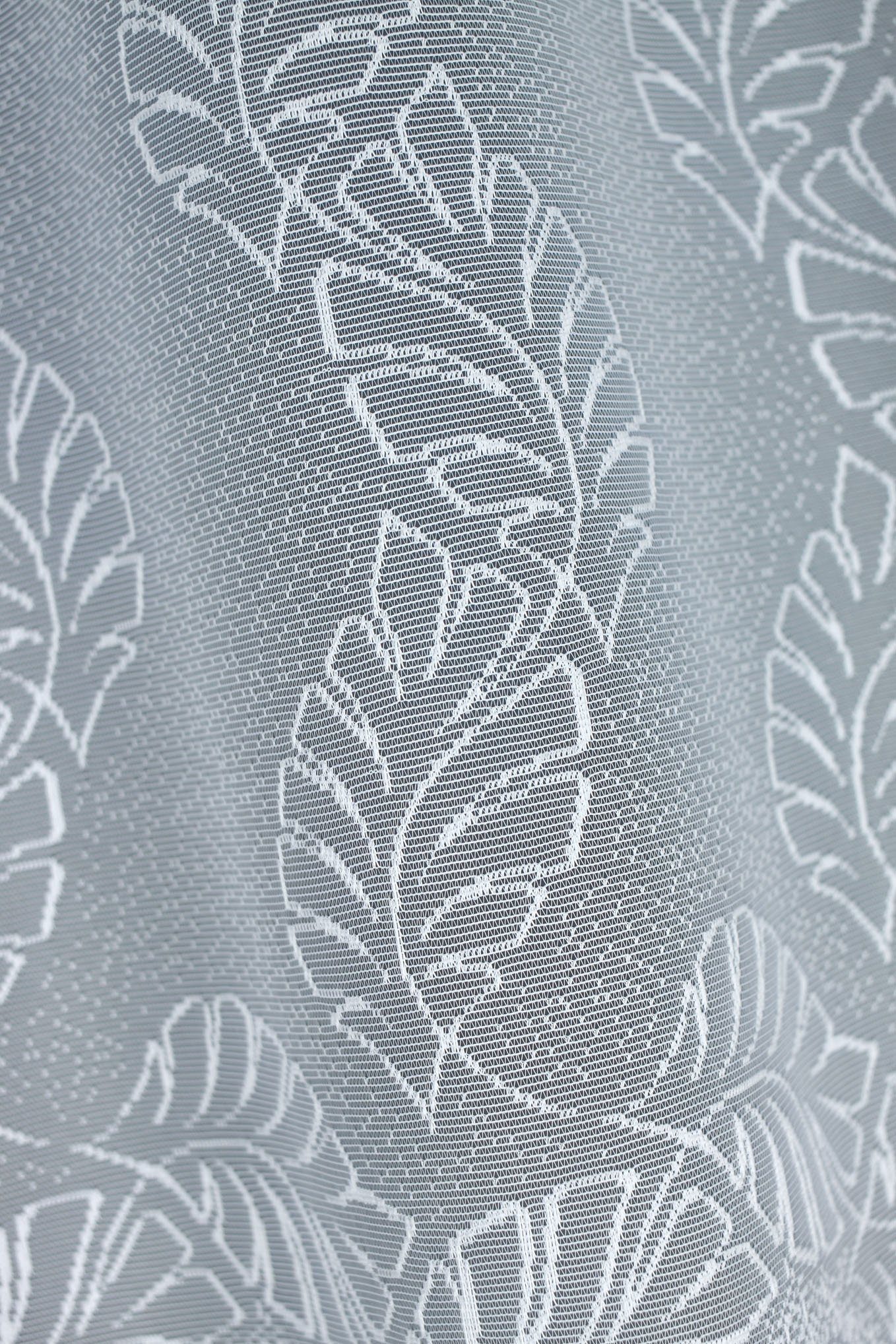 Gardine Jacquard-Gardine mit Raffband Blätter, Kräuselband weiß - HAFT, Kräuselband