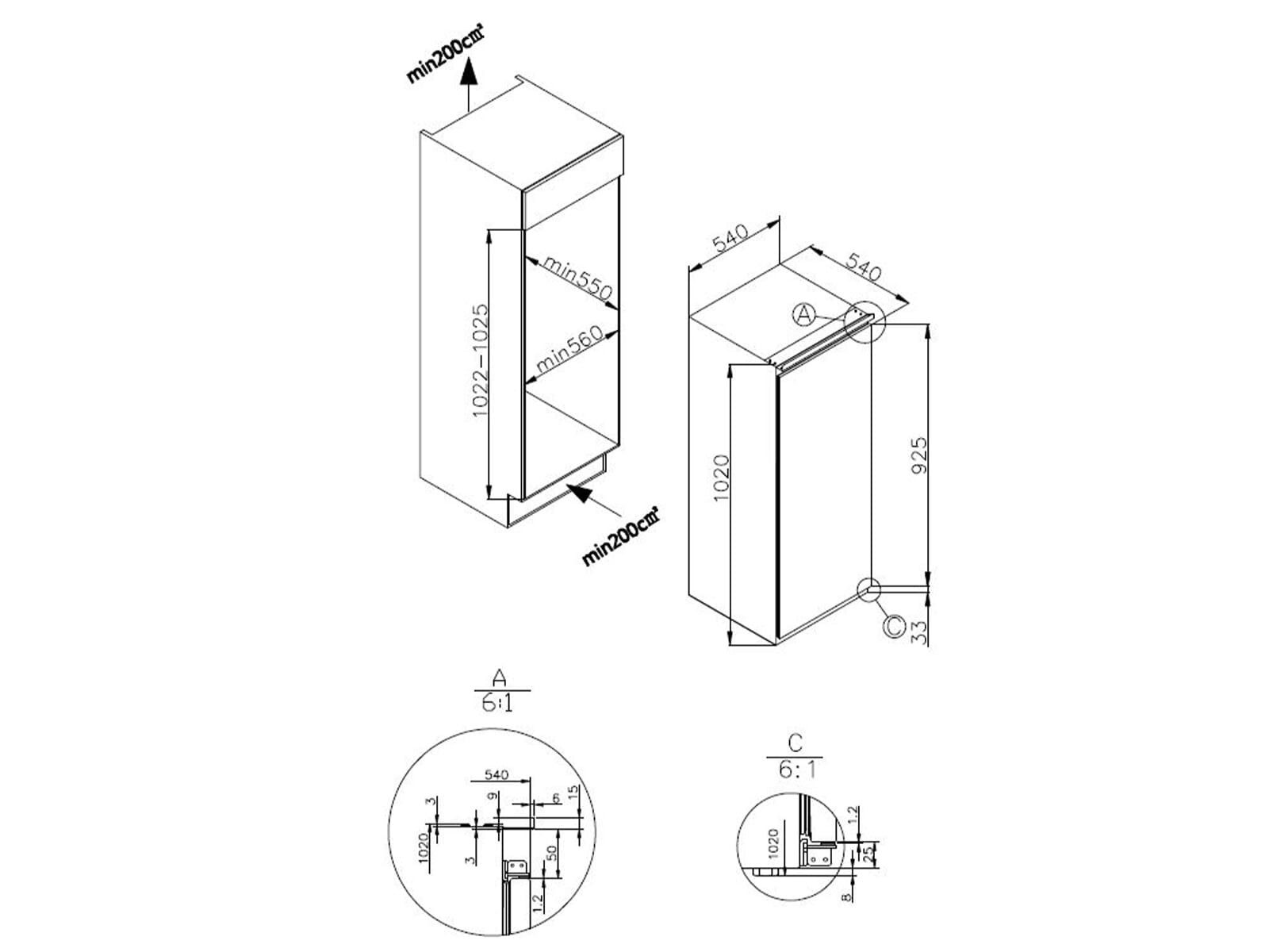 Amica Einbaukühlschrank 1194891, 0.0 cm hoch, integrierbar
