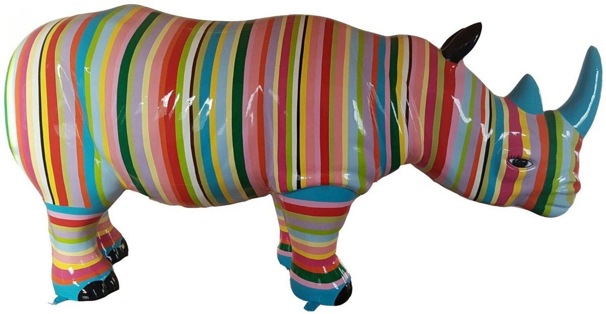 Casa Padrino Skulptur Designer Dekofigur Nashorn mit Streifen Mehrfarbig 175 x H. 80 cm - Riesige Deko Skulptur - Gartenfigur - Gartendeko