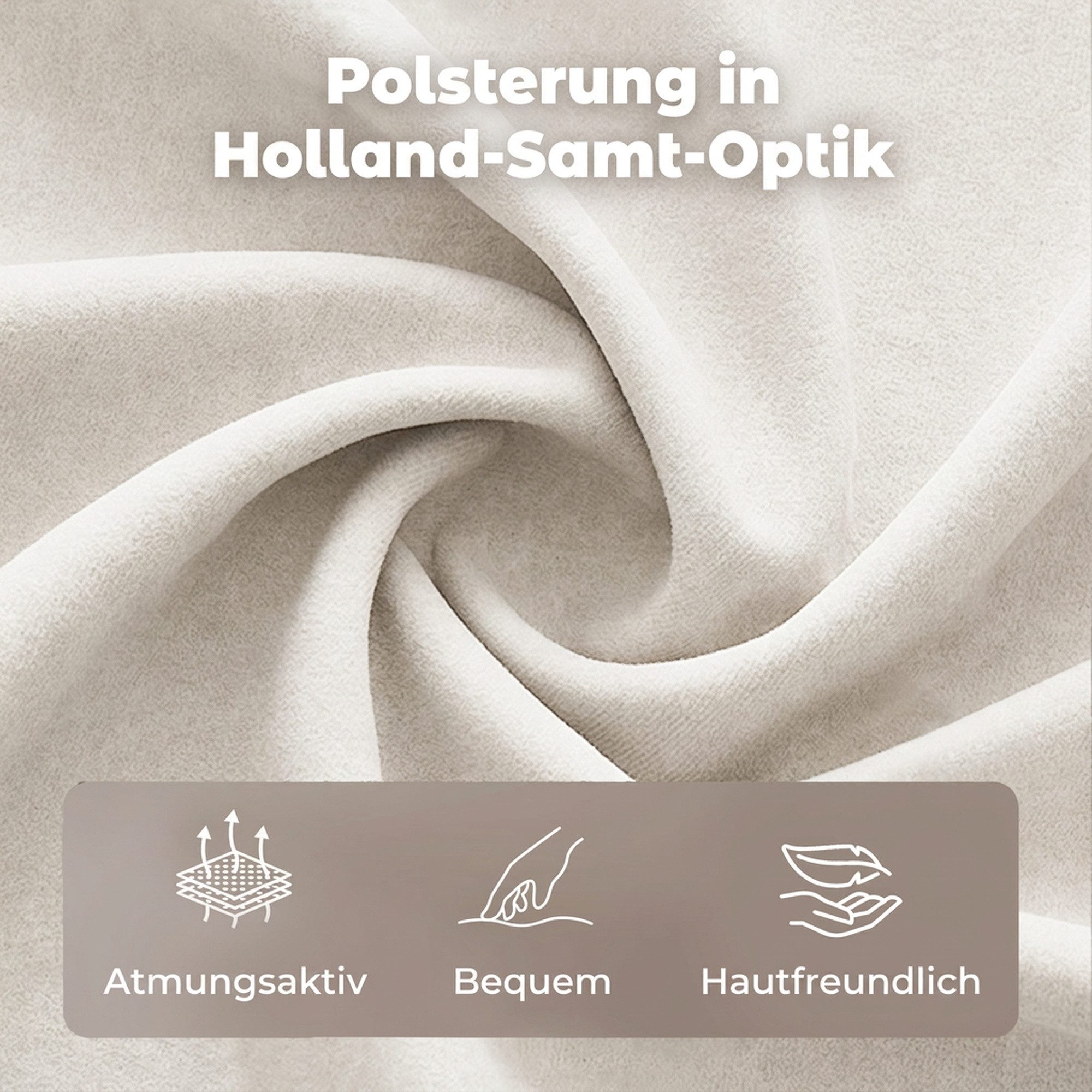 HOMCOM Bettgestell Polsterbett 140x200cm, Holland-Samt, gepolstertes Kopfteil, Beige (Set, 1-tlg., Bettgestell mit Lattenrost), Verstellbares Kopfteil, 15 cm Bo – Bild 5 von 5