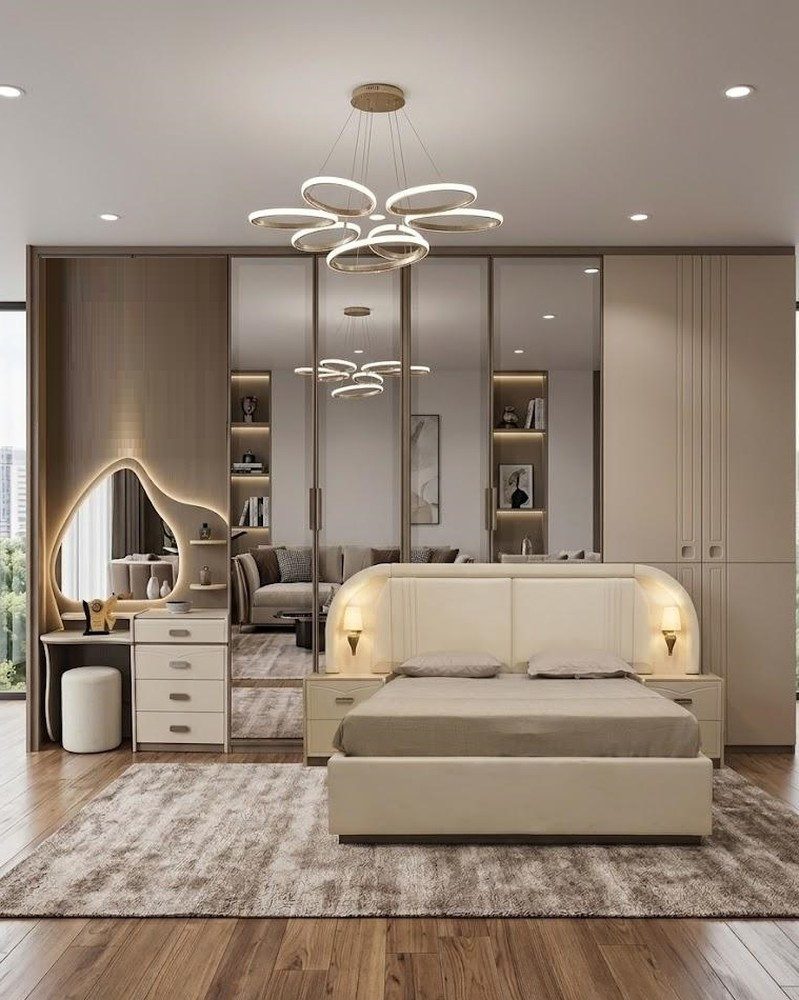 Xlmoebel Kleiderschrank Moderne Weiße Schlafzimmergarnitur mit Bett Kleiderschrank Nachttisch
