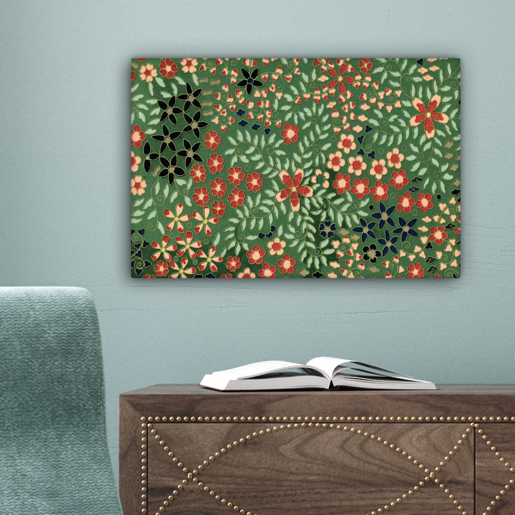 OneMillionCanvasses® Leinwandbild Blumen Feiertage, 30x20 (1 Rot Wandbild - Aufhängefertig, Wanddeko, Weihnachten - St), - Grün cm Leinwandbilder, 