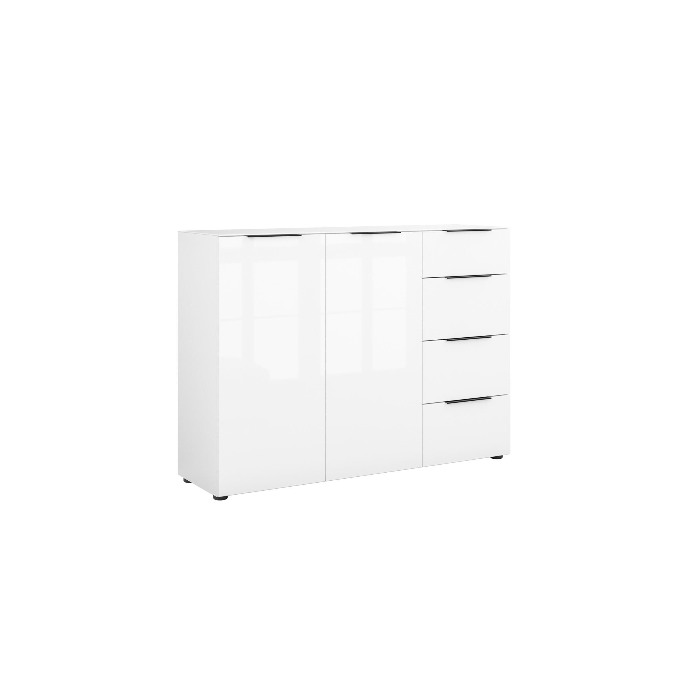 freiraum Sideboard style, in weiß matt - Weißglas - 135x98,7x40cm (BxHxT)