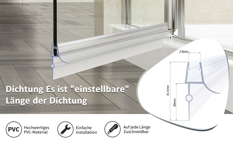 Thumbnail - Boromal Duschdichtung 2 Stück für 7-8mm Glas Ersatzdichtung Wasserabweiser, L: 100 cm, (Schwallschutz für Glastür, 2-St....