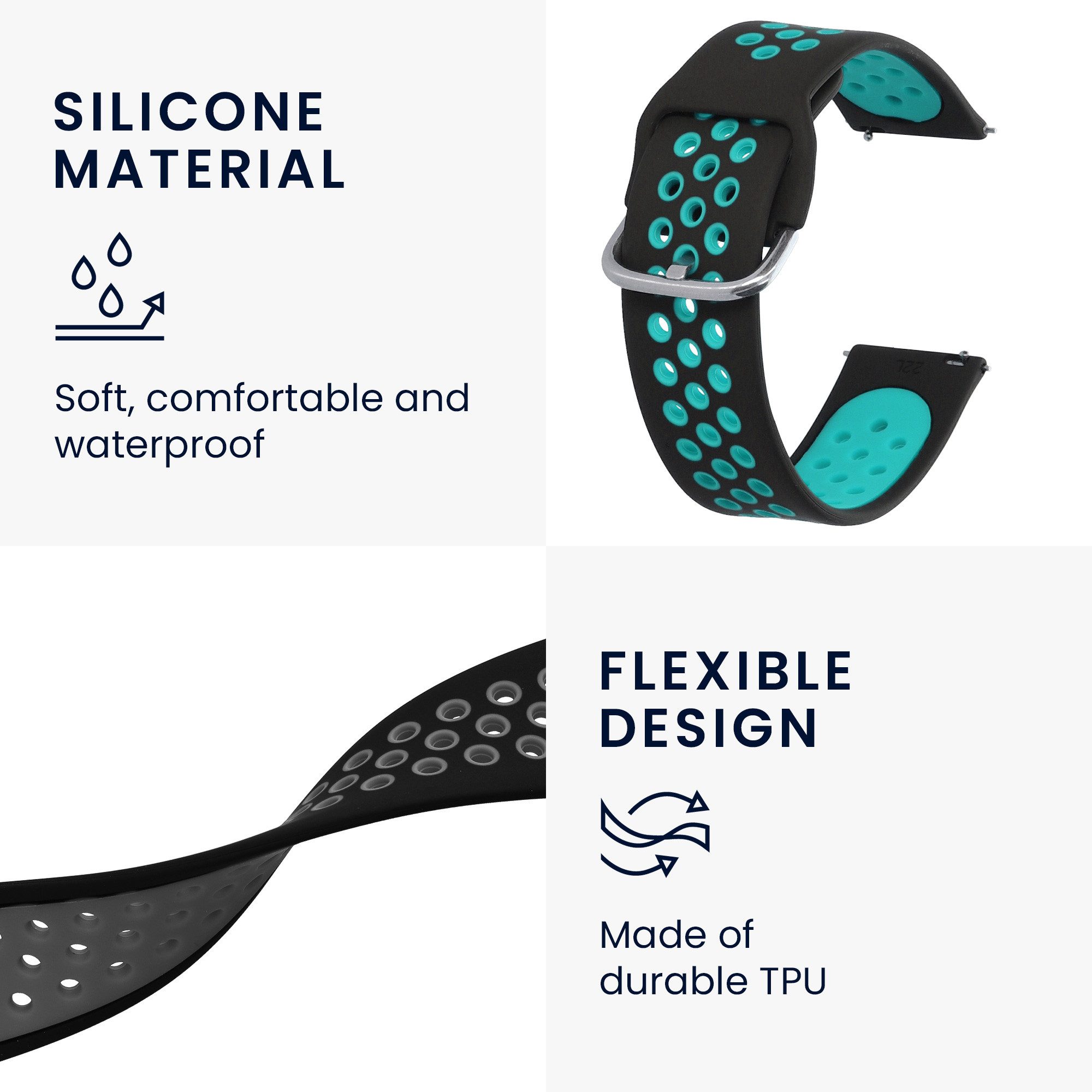 kwmobile 2x Uhrenarmband für Huami 22mm Amazfit Bip 6 / Bip 5 Unity / Bip 5 / Smartwatch, 2-tlg., Fitnesstracker Band Set aus TPU Silikon - Ersatzarmband Smartwatch
