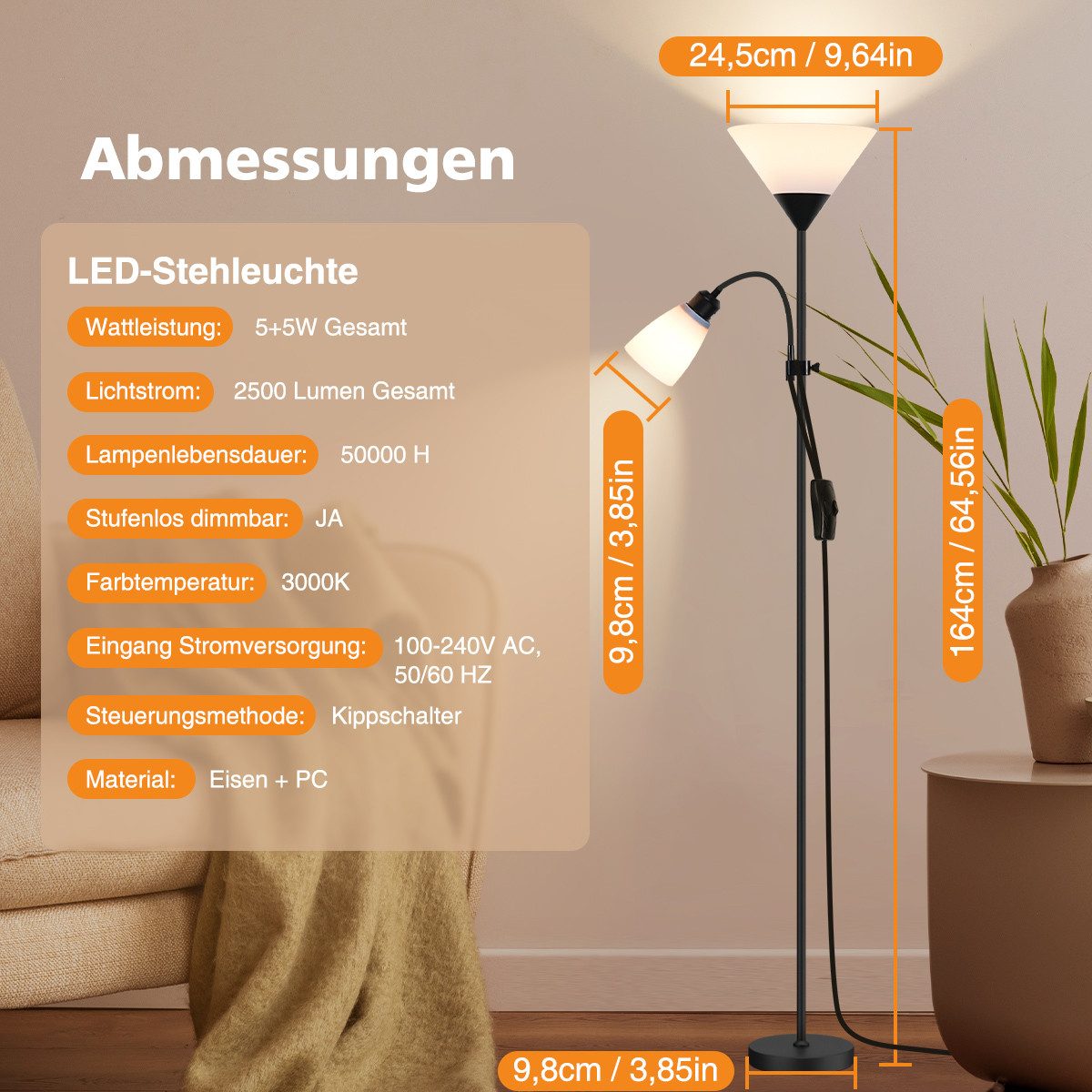 Simloveve Stehlampe mit 2 LED Glühbirne, günstig online kaufen
