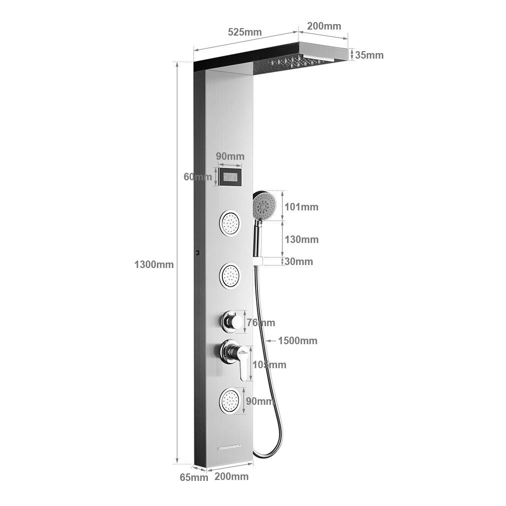 Duschsystem Duschset, Auralum LED Duschpaneel Badezimmer mit Wassertemperatur-Display Handbrause, 5-Funktion Duschsäule Edelstahl Dusch
