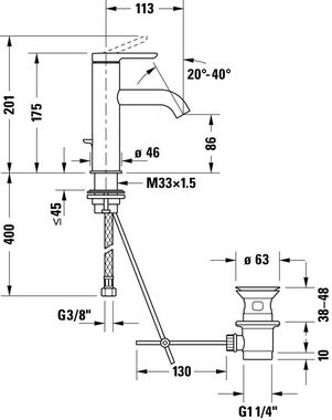 Duravit Badarmatur C.1 Waschtischmischer M Einhandmischer Mischbatterie Wasserhahn