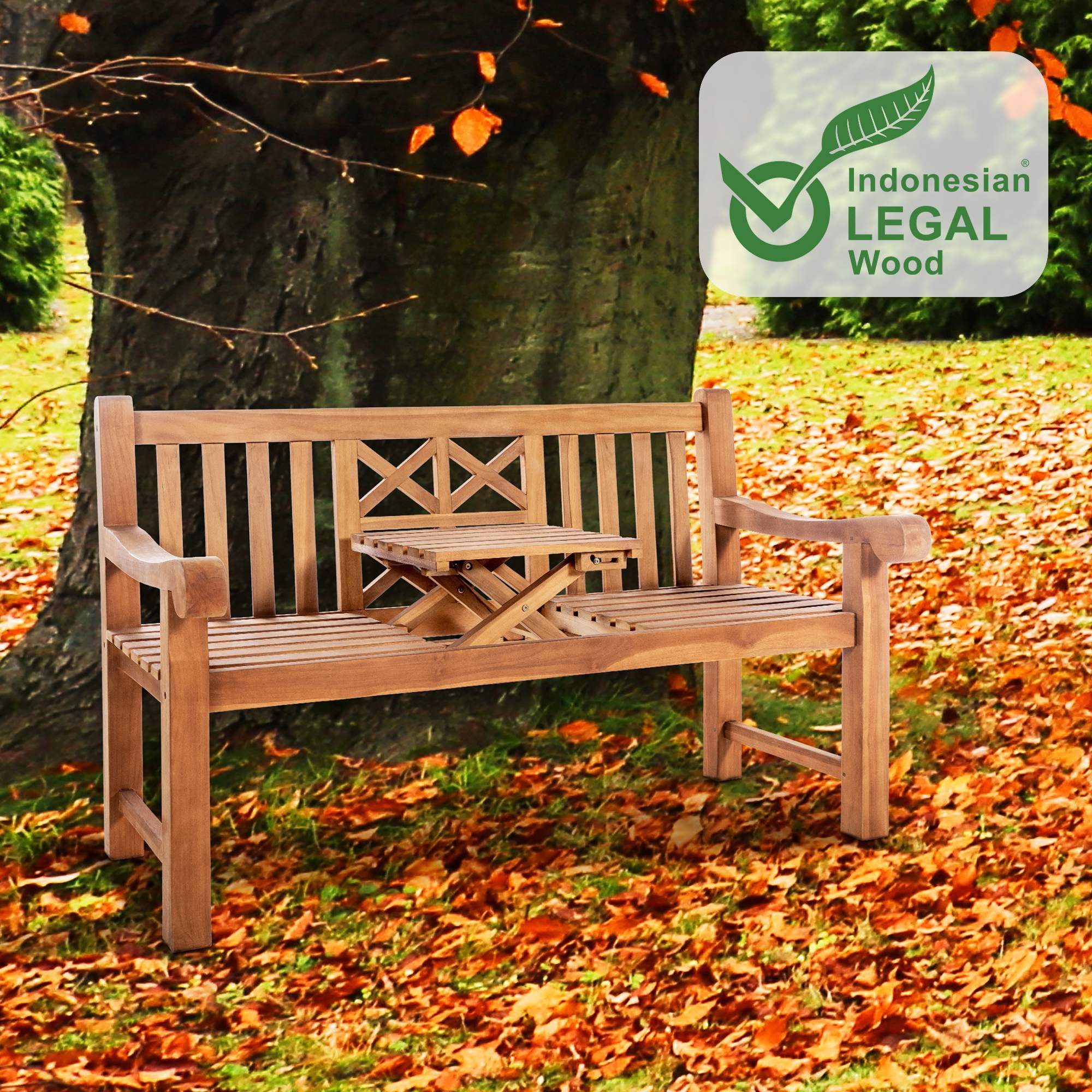 CLP Gartenbank Luka, aus wetterfestem Teakholz, mit Klapptisch