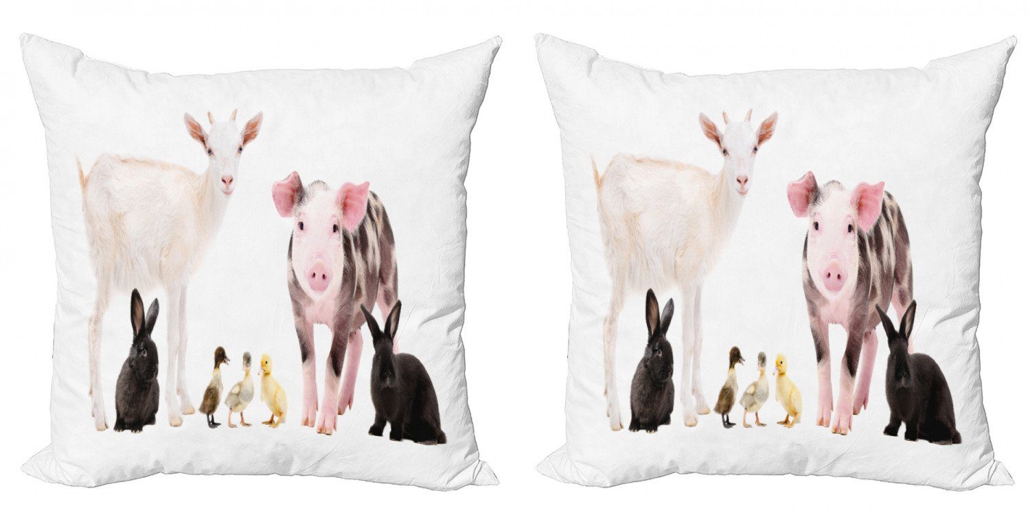 Kissenbezüge Modern Accent Doppelseitiger Digitaldruck, Abakuhaus (2 Stück), Bauernhoftier Enten Schwein Ziege Hasen