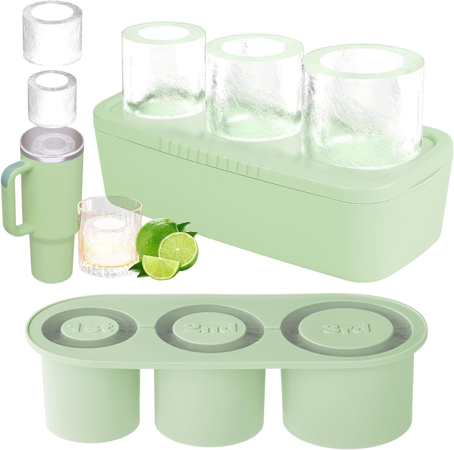 BlingBin Eiswürfelform 3 Fach Eiswürfelbehälter Silikon mit Deckel, Stanley Cup Eiswürfel, (1er Set 1-tlg), Wiederverwendbare Eiswürfelschale für 20-40 oz, Cocktails, Whisky