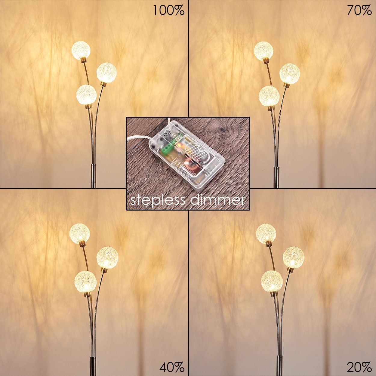hofstein Stehlampe »Lerici« Stehleuchte Nickel-matt/Silberfarben, stufenlos dimmbar, ohne Leuchtmittel, mit 3 DrahtKugeln, G9, mit Fußschalter
