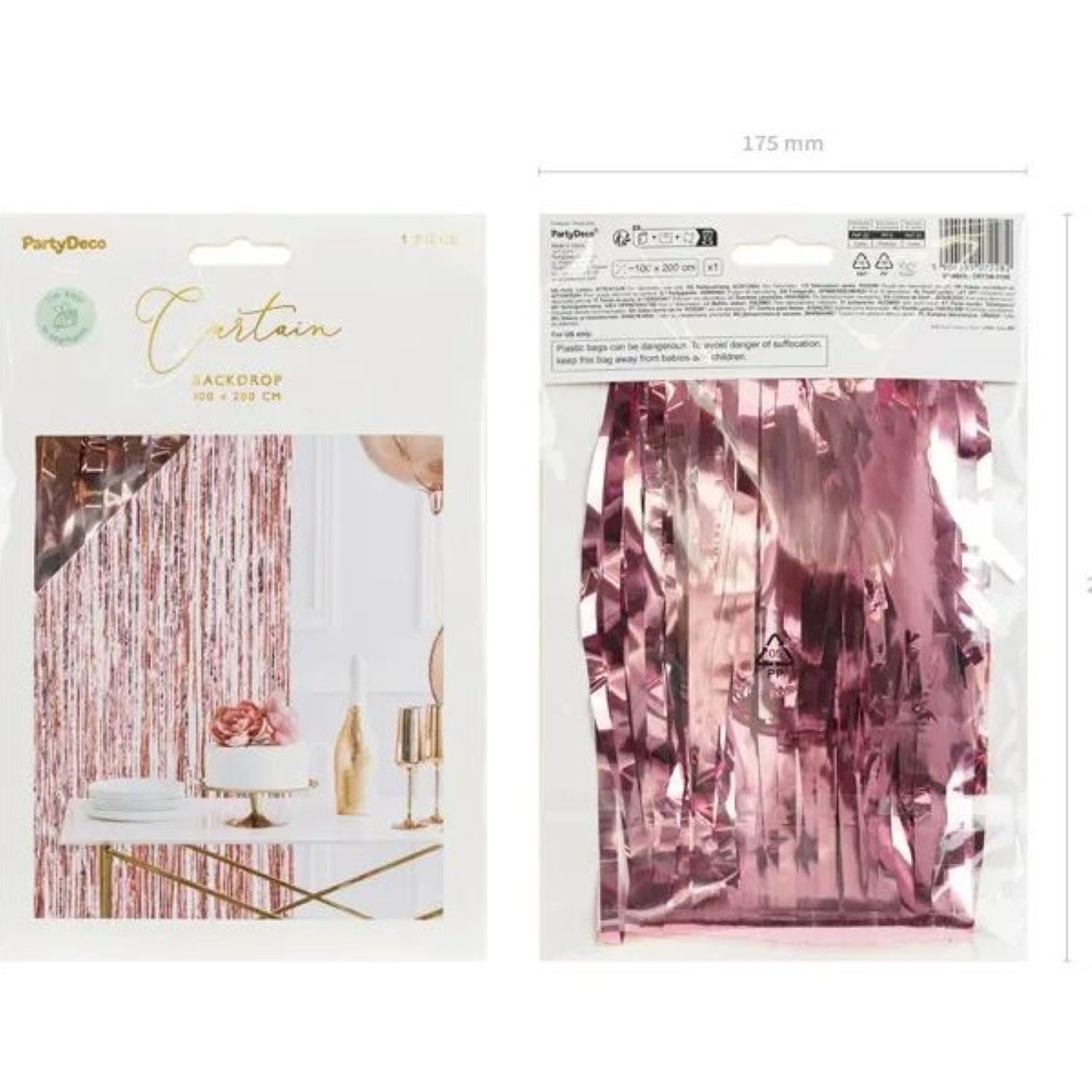 partydeco Hängedekoration Türvorhang Lametta 100x200cm, Roségold