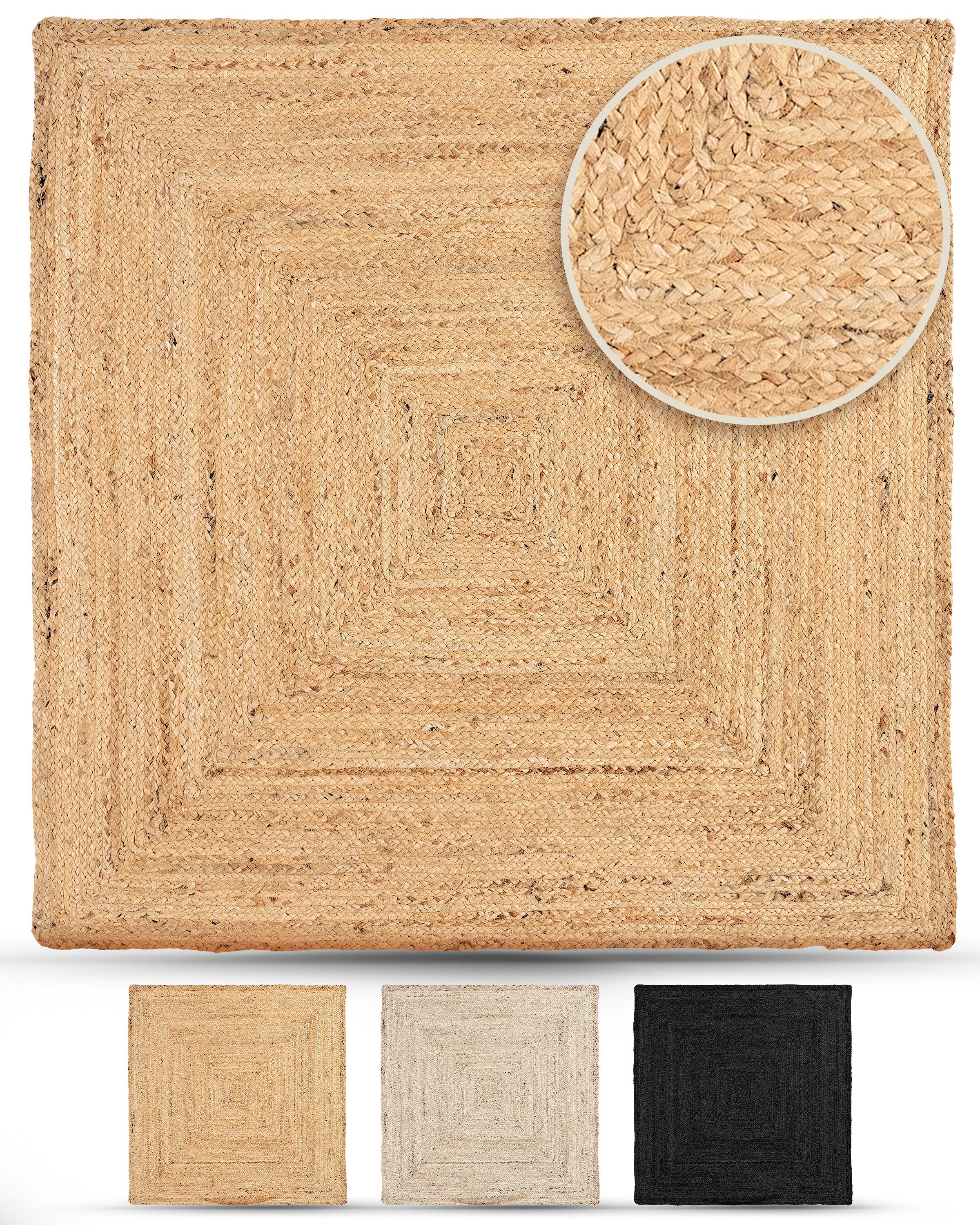 carpetfine Teppich Nele Juteteppich Naturfaser, rechteckig, Höhe: 6 mm, geflochtener Wendeteppich aus 100% Jute, quadratisch und als Läufer