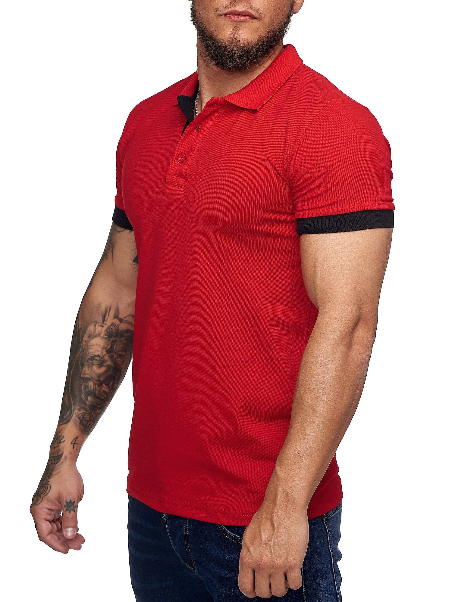 Fitness Polo Freizeit Kurzarmshirt Rot T-Shirt Casual Tee, OneRedox 1402C1 (Shirt 1-tlg)