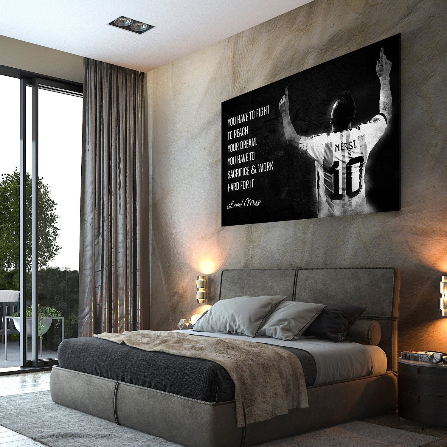 Artedinoi Leinwandbild Motivation Fussball Star Zitat Sport Leinwandbild Wandbild XL, Fußballstar am Ball