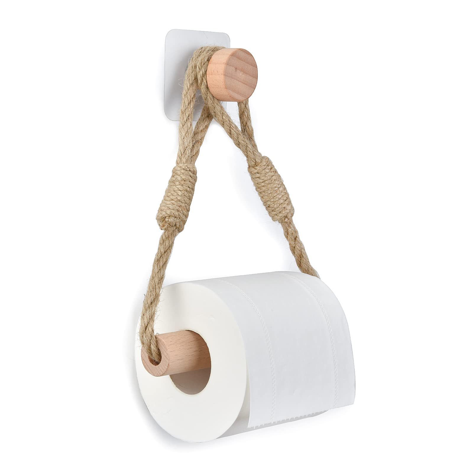 FOUORTUNATE-BEE Toilettenpapierhalter Toilettenpapierhalter Boho ohne Bohren Makramee Wandhalter Bad Deko, Toilettenpapierhalter Makramee Holz Seil ohne Bohren Vintage Bad
