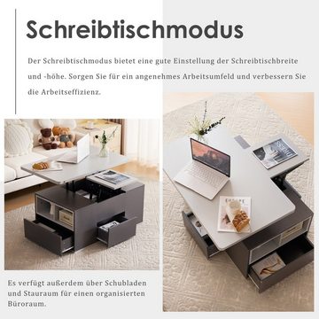 REDOM Couchtisch Wohnzimmertisch (Hebbarer Multifunktions-Couchtisch mit Schubladen, Beistelltisch multifunktional), mit ausziehbarer Tischplatte