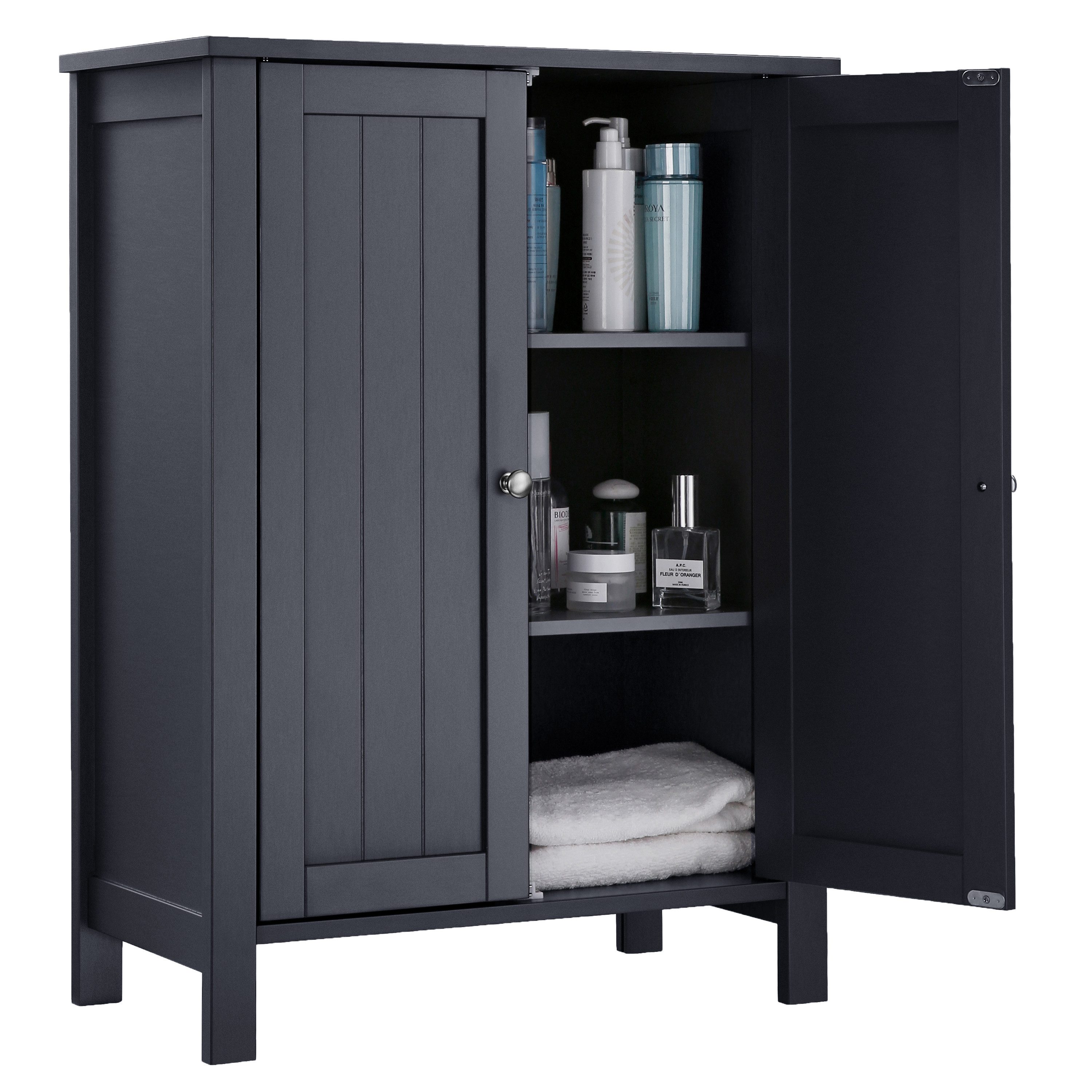 VASAGLE Badkommode Badezimmerschrank, Freistehender Badschrank, Aufbewahrungsschrank, mit 2 Türen, mit 2 verstellbaren Regalebenen, 30 x 60 x 80 cm