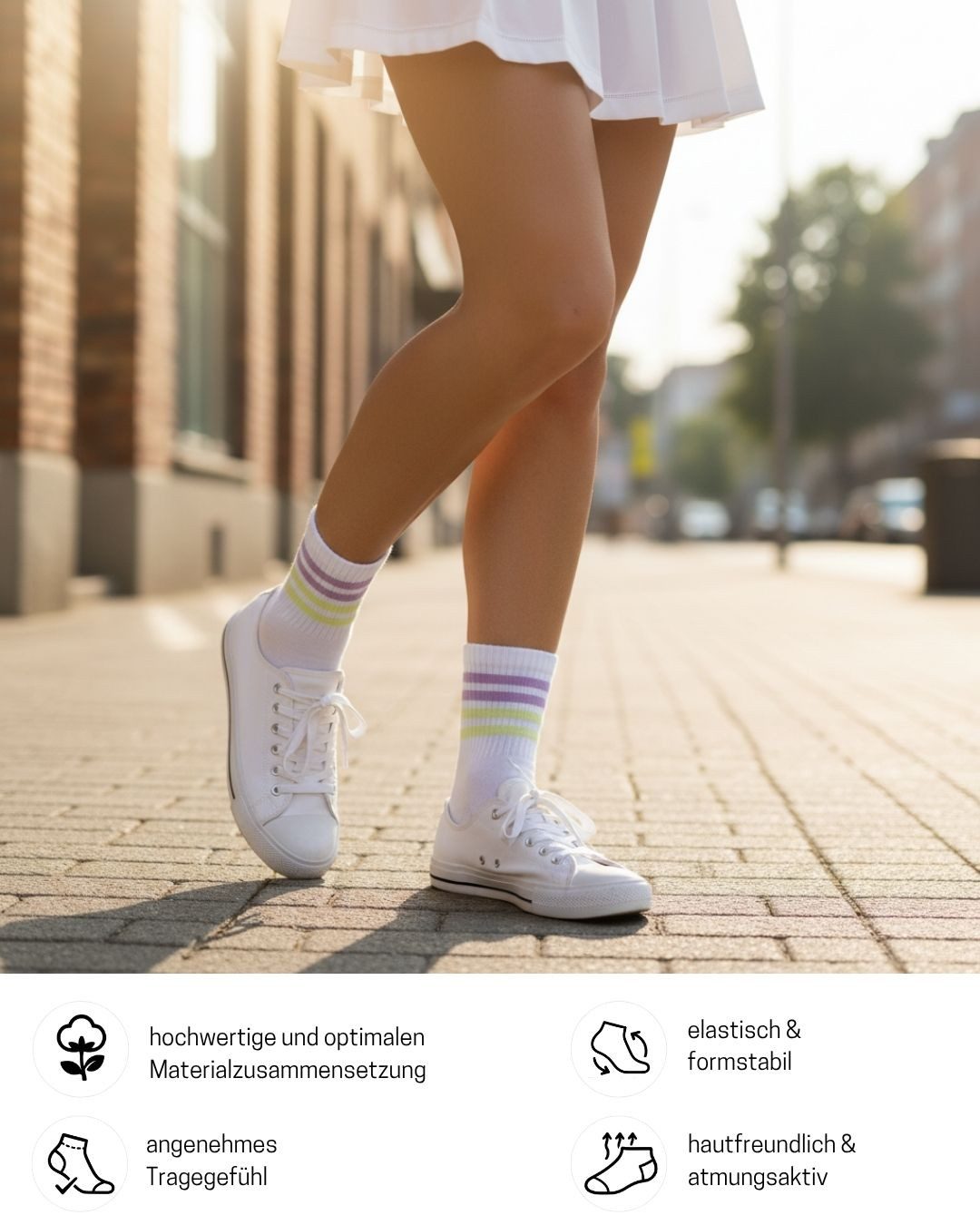 sockenkauf24 Tennissocken Damen Sportsocken Premium Retro Crew Socken mit Komfortbund (6-Paar) verstärkte Ferse & Fußspitze, gepolsterte Sohle, gekämmte Baumwolle
