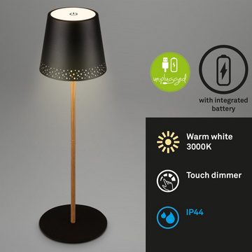 Briloner Leuchten Außen-Tischleuchte 7438114, LED fest verbaut, Warmweiß, mit Akku, höhenverstellbar, USB-C, warmweiß, IP44, schwarz, 38 cm