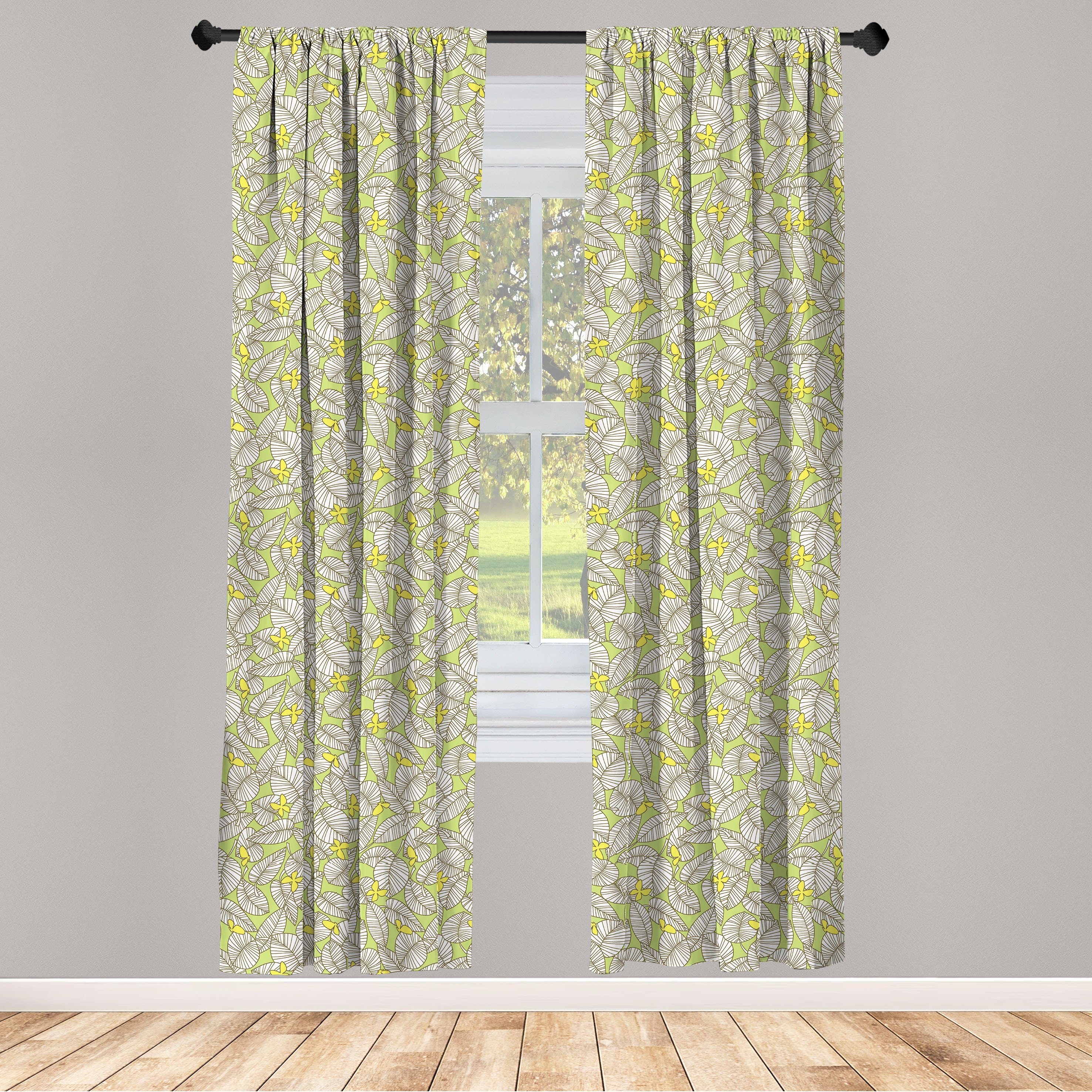 Gardine Vorhang für Wohnzimmer Schlafzimmer Dekor, Abakuhaus, Microfaser, Blätter Tropische Pflanzen Schmetterlinge