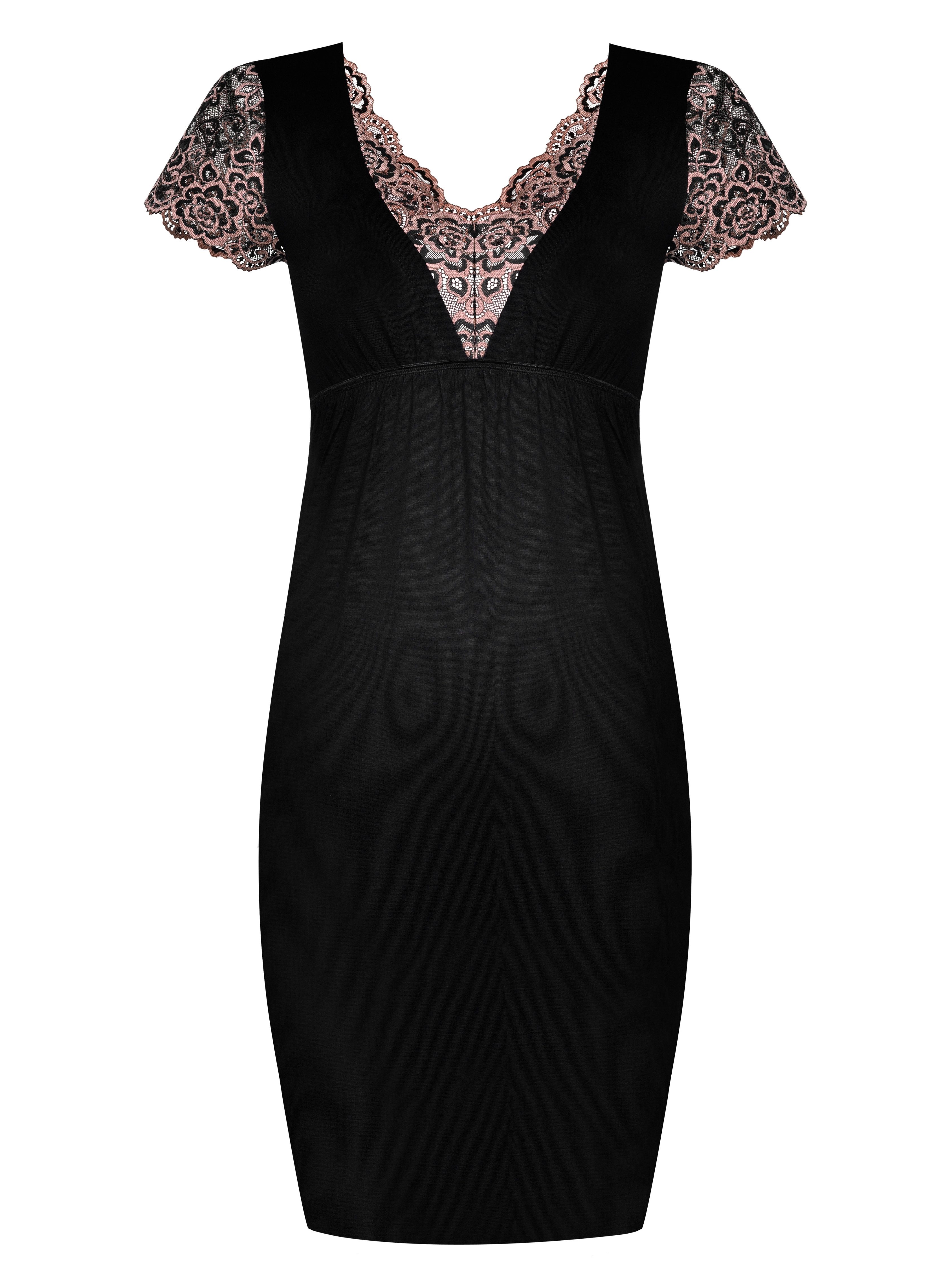 Donna Negligé Nachthemd mit Spitze in Rose-Gold mit verführerischen Spitzendetails, premium Viskosemischung