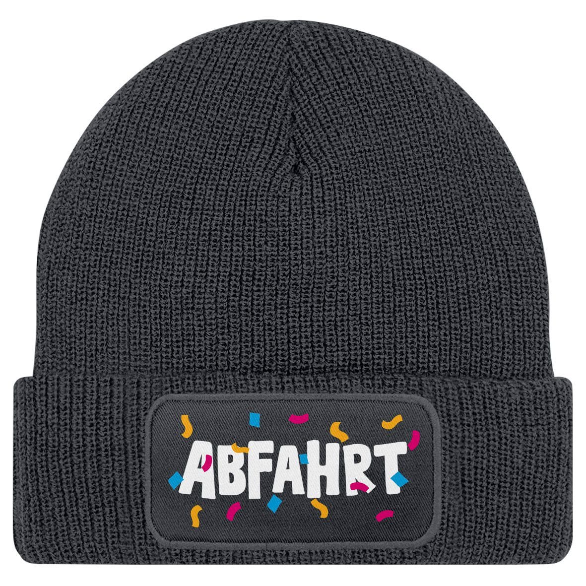 MoonWorks Strickmütze Damen Beanie mit Patch Strickmütze mit Spruch Aufdruck Lustig