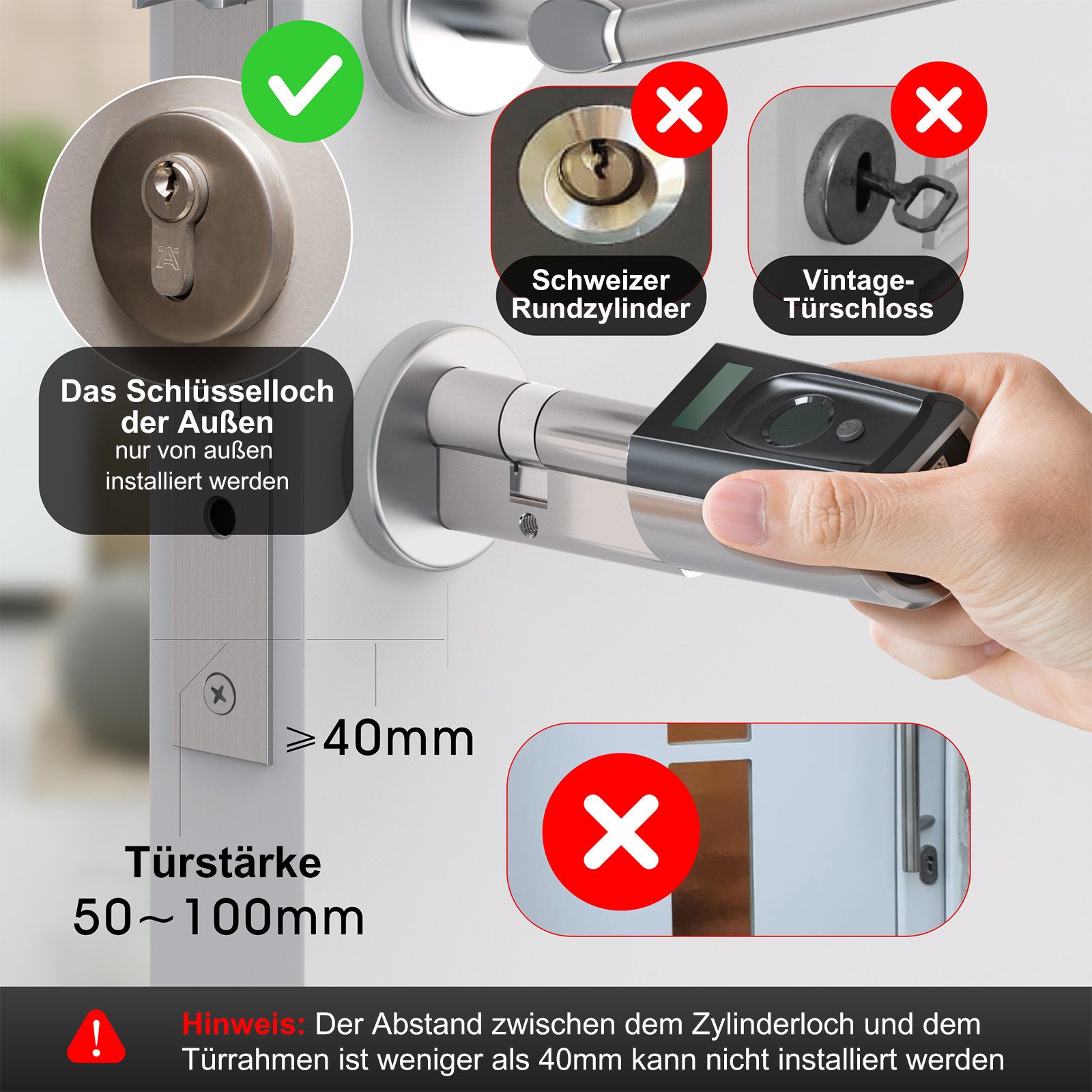 WE.LOCK Türschlossantrieb WELOCK Türschloss Fingerabdruck TOUCHEBL41 für 50-100mm Türen, (Packung, Smartes türschloss x1, RFID-Karte x3, Anleitung x1, Zubehörbox x1), Fingerabdruck, RFID-Karte, APP, USB-Entsperrung; einfache Installation