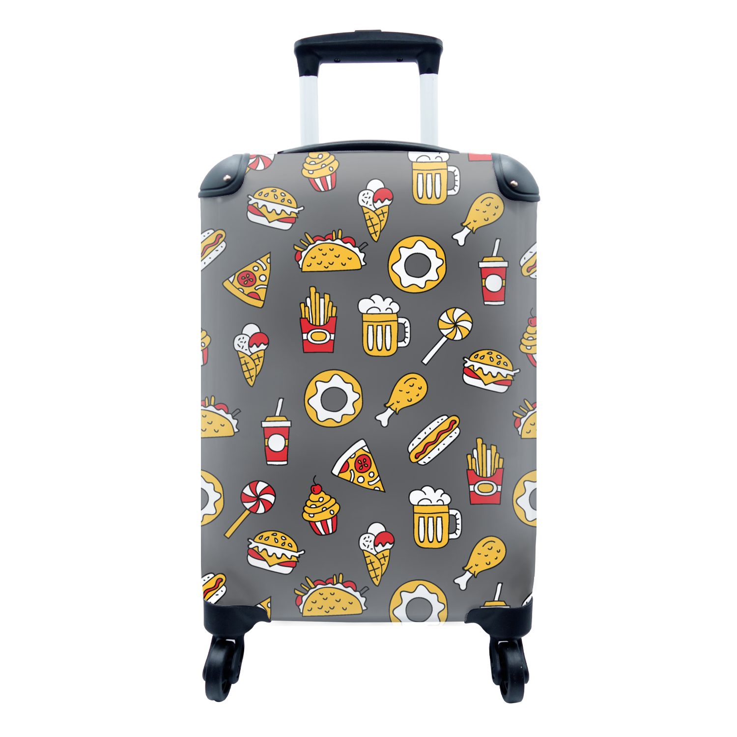 MuchoWow Handgepäckkoffer Puber - Essen - Pizza - Muster, 4 Rollen, Reisetasche mit rollen, Handgepäck für Ferien, Trolley, Reisekoffer