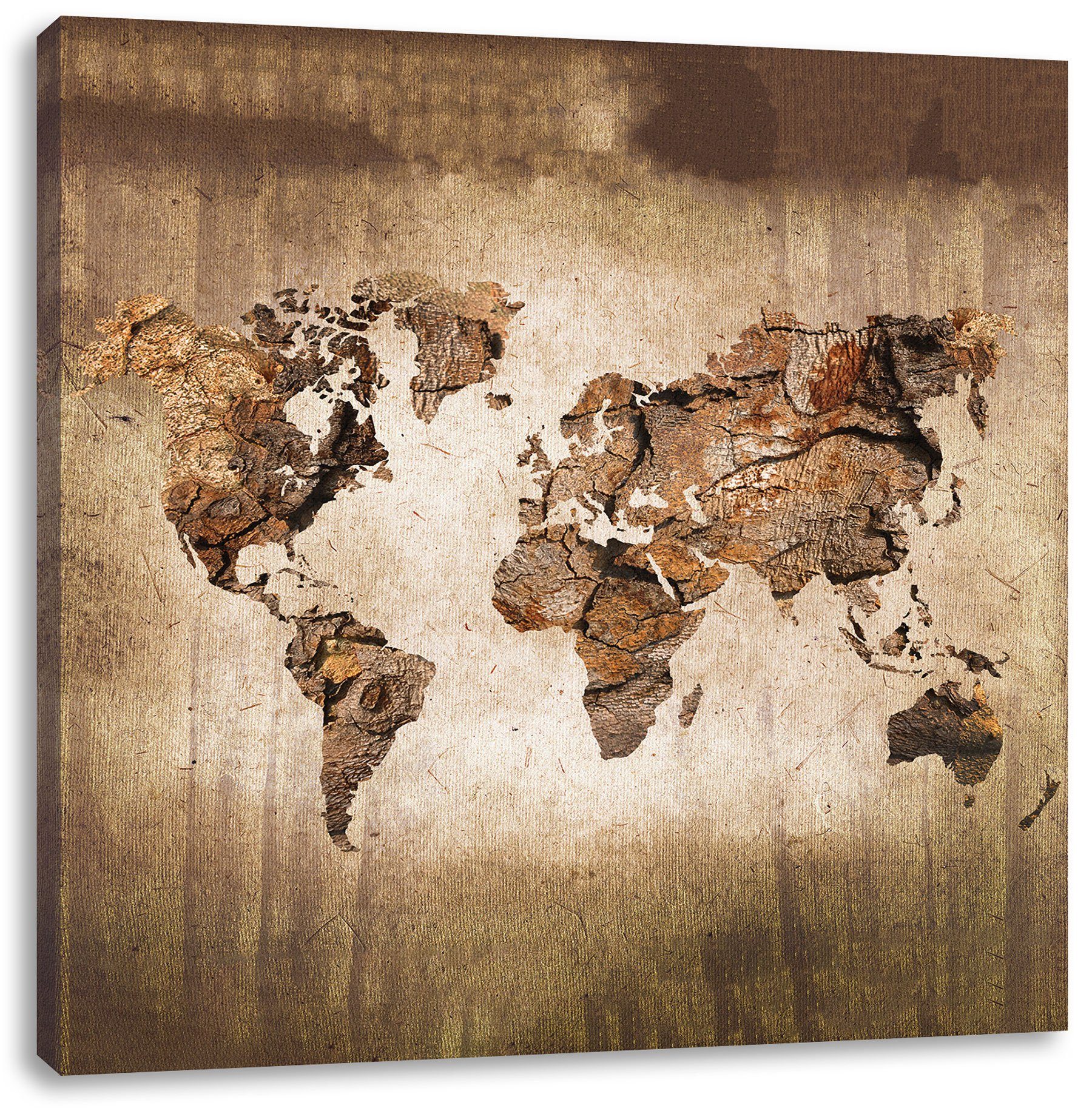 Pixxprint Leinwandbild Weltkarte auf altem Holz, Weltkarte auf altem Holz (1 St), Leinwandbild fertig bespannt, inkl. Zackenaufhänger