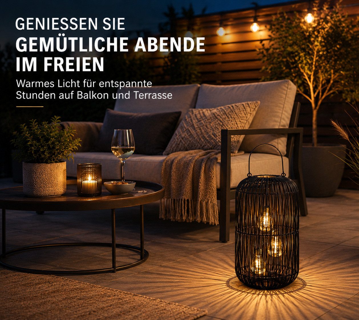 formano LED Laterne Solarlaterne Außen Garten Rattan Look Laterne 45 cm schwarz, LED fest integriert