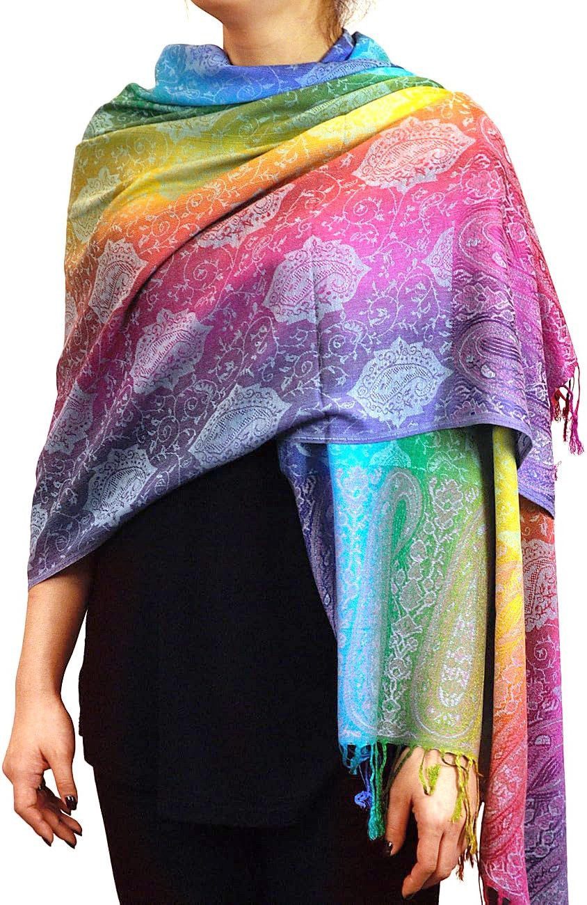 Blusmart Strickschal Damen-Strickschal für Herbst und Winter, (Regenbogen-Farbverlauf und einzigartige Quasten, 2-St), Geeignet für Frühling, Herbst und Winter, – Bild 3 von 5