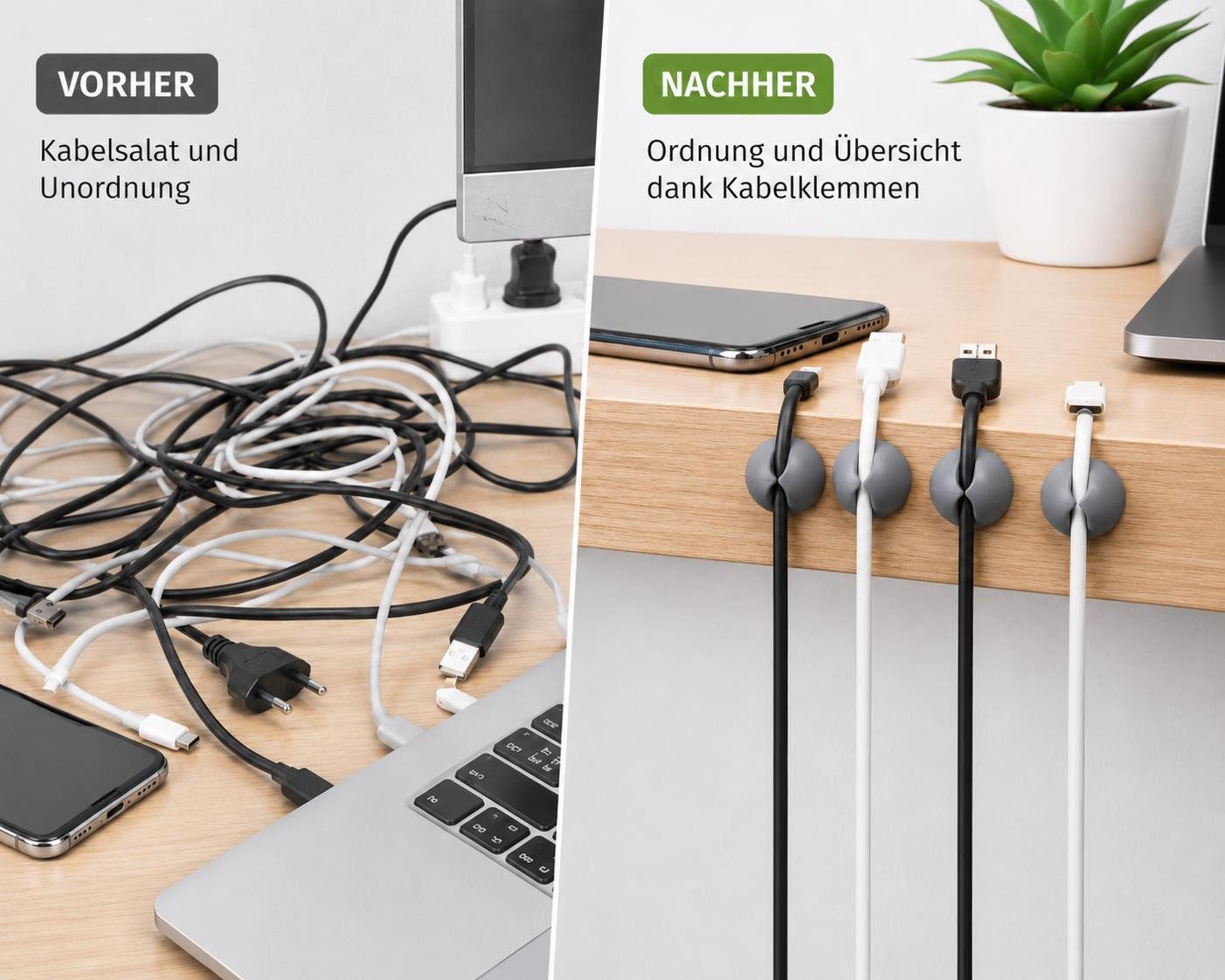 BAYLI Kabelbinder 20x Kabelklemmen Selbstklebend Grau Kabelhalter Kabelclips Kabelführun – Bild 4 von 5