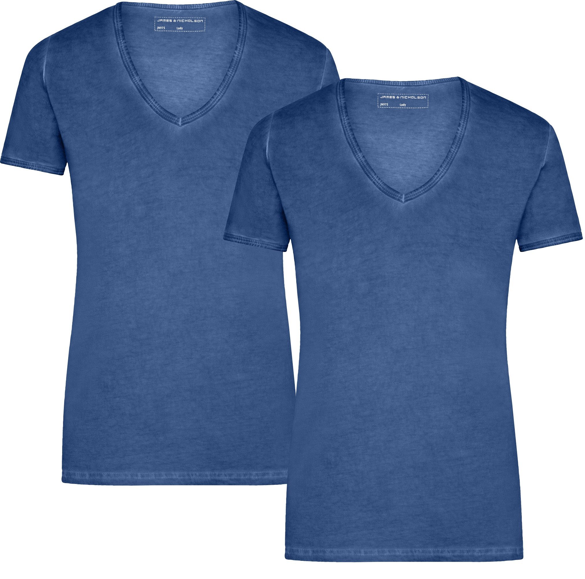 James & Nicholson T-Shirt Doppelpack Tailliertes Damen T-Shirt mit trendiger Spraytechnik JN975 (Doppelpack, 2er-Pack) Trendiges T-Shirt mit V-Ausschnitt