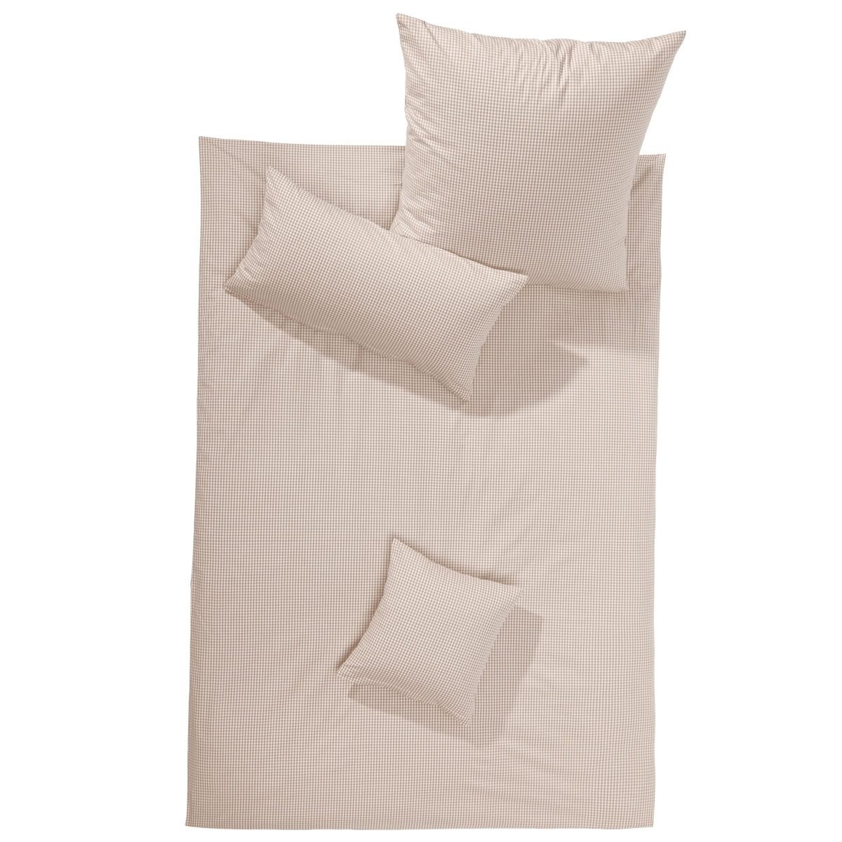 Lorena Bettwäsche Mako Batist Basel in 135x200 + 80x80 cm Minikaro 3044-041 beige weiß, Mako-Batist, 2 teilig, Sommerbettwäsche aus 100% Baumwolle